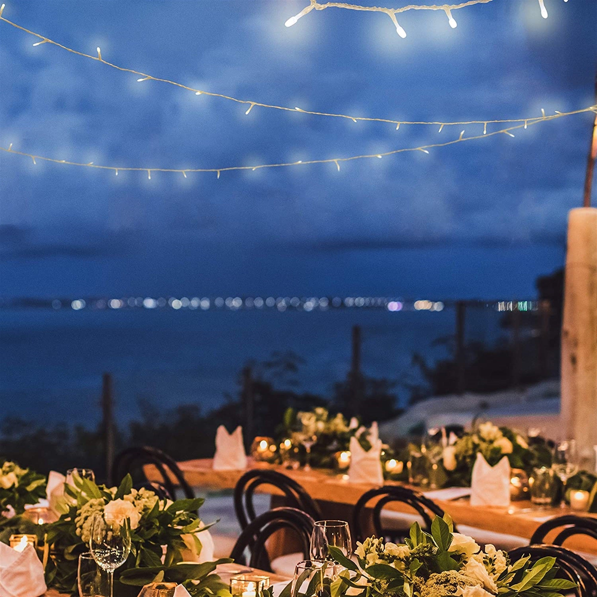 ProductWorks Indoor/Outdoor 300 LED-Micro Bulbs String Light Set with 8-Light Modes and Cord Reel, White, 60ft