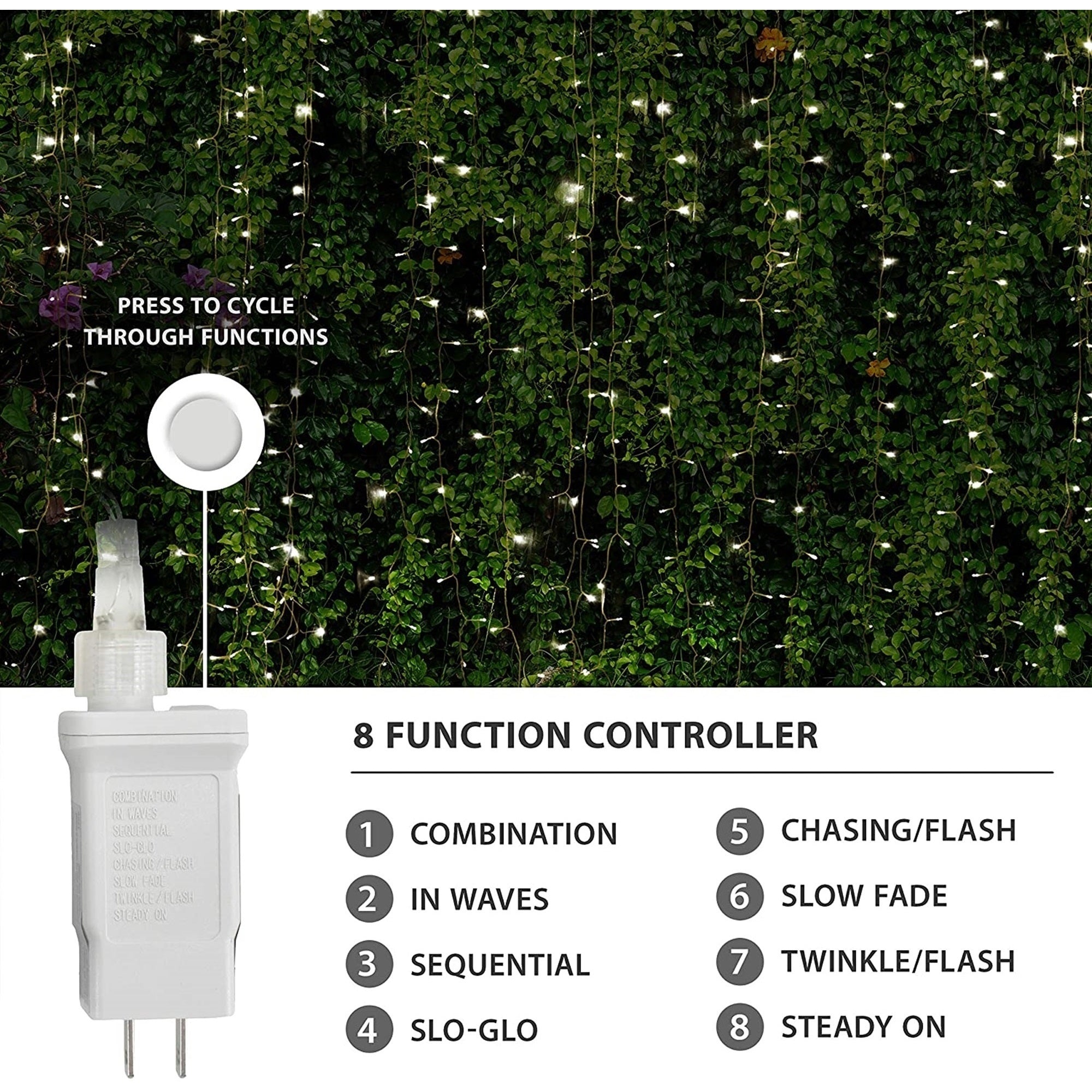 ProductWorks Indoor/Outdoor 300 LED-Micro String Light Curtain with 8-Function Controller, Warm White, 6.5ft x 10ft