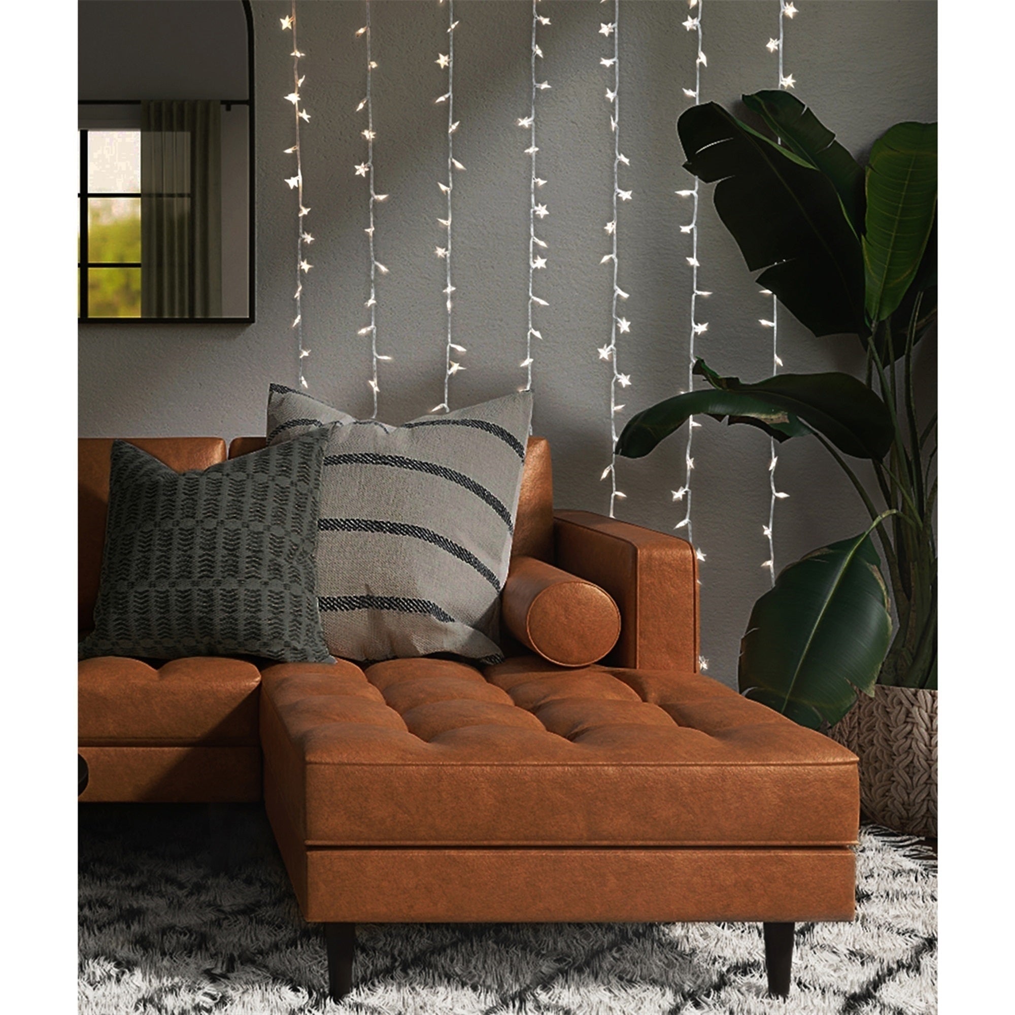 ProductWorks Indoor/Outdoor 300 LED-Star String Light Curtain with 8-Function Controller, Warm White, 6.5ft x 10ft