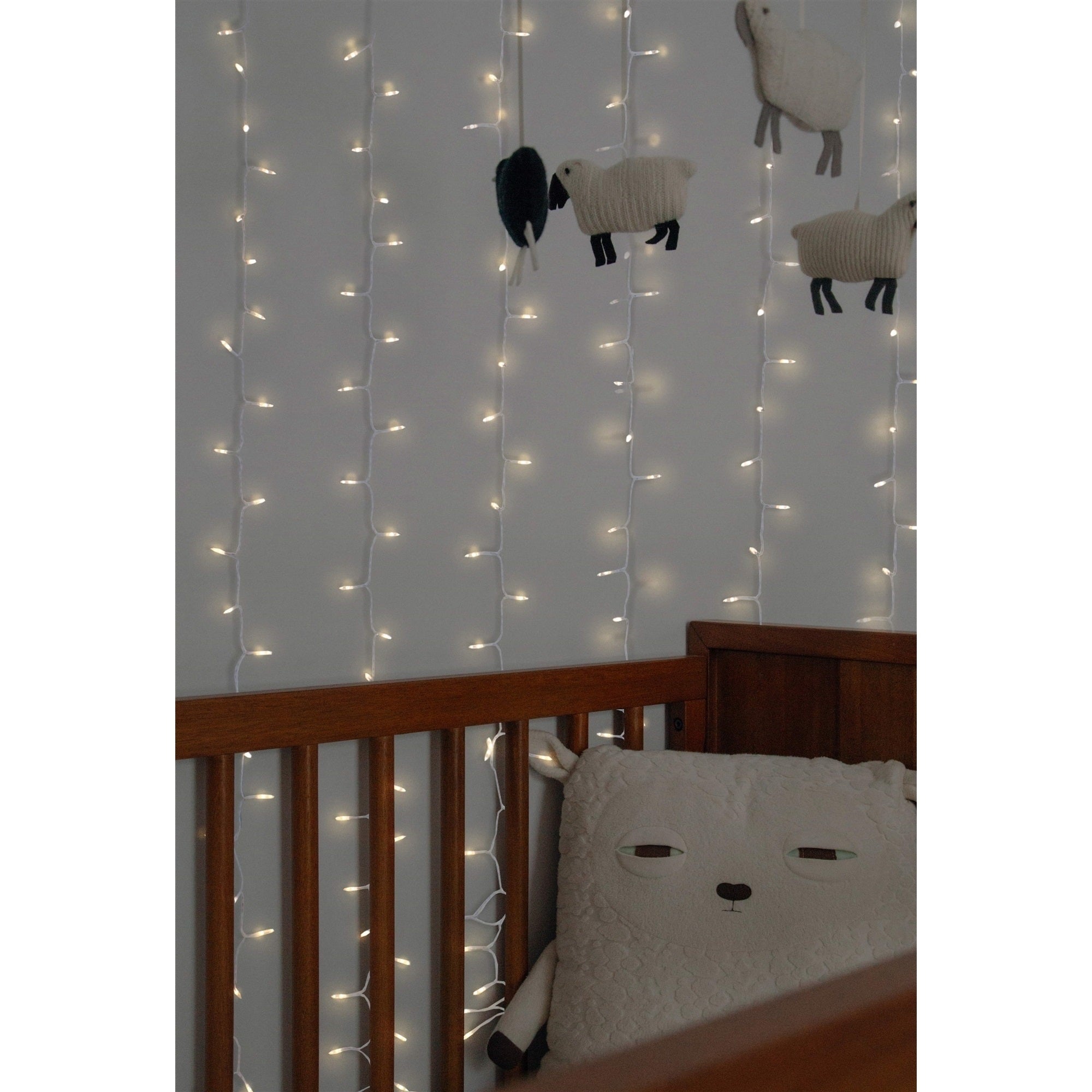 ProductWorks Indoor/Outdoor LED String Light Curtain with 8-Function Controller, 300 LED-Mini Bulbs on Clear Wire, Warm White, 6.5ft x 10ft