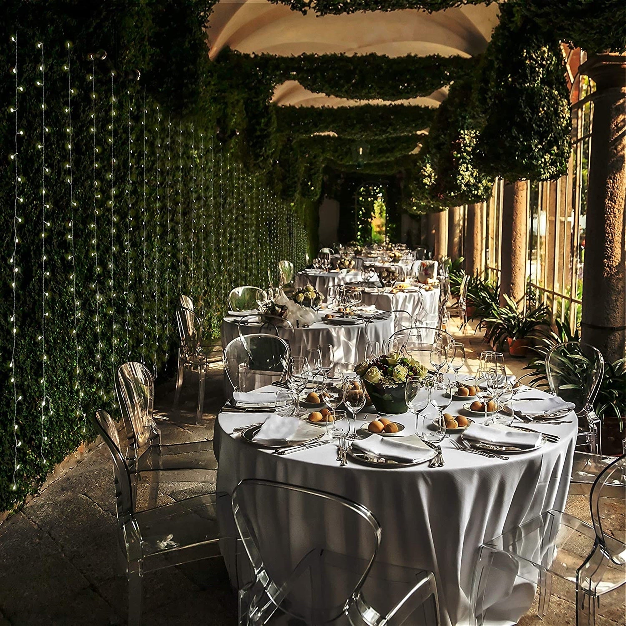 ProductWorks Indoor/Outdoor 300 LED-Faceted Berry String Light Curtain with 8-Function Controller, Clear, 6.5ft x 10ft