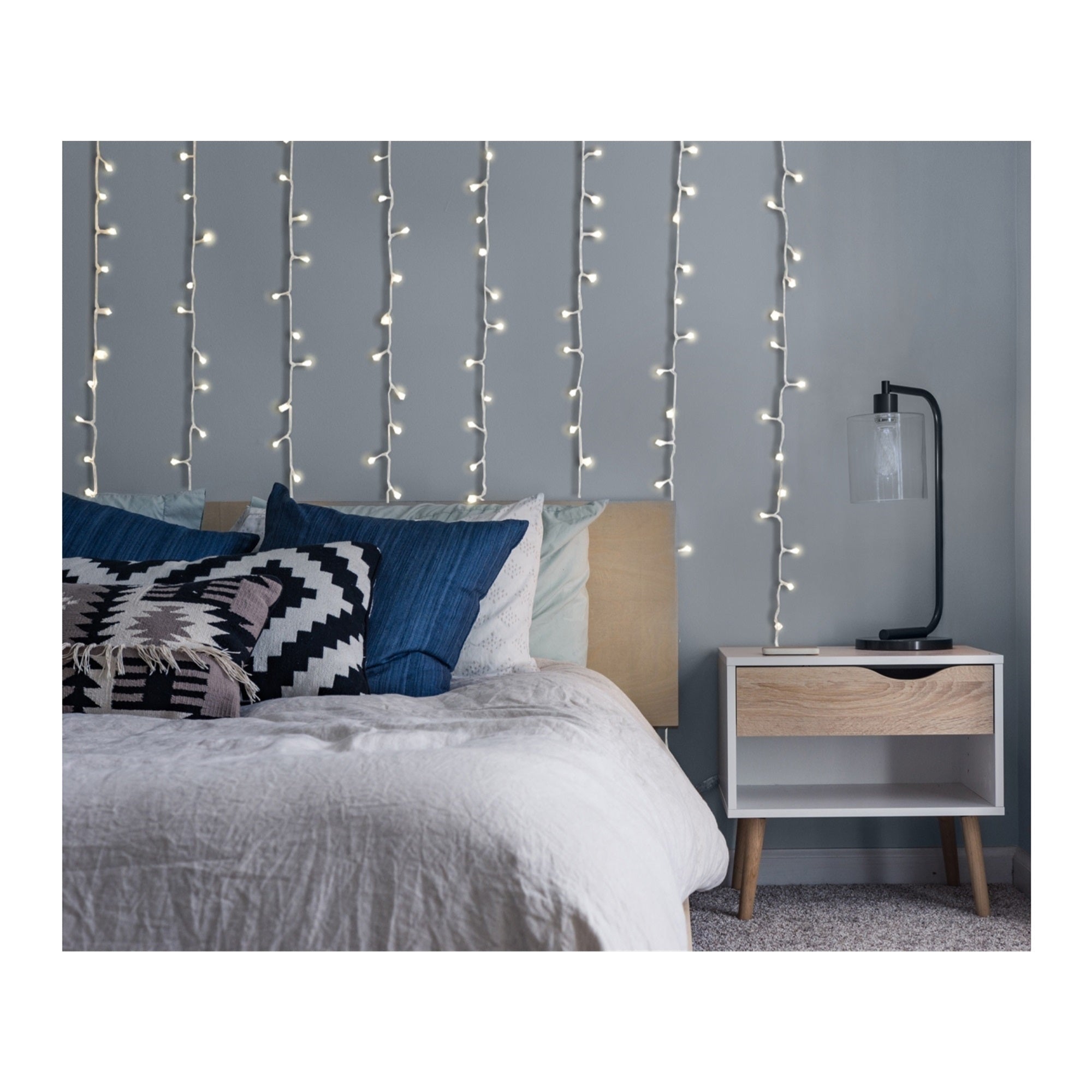 ProductWorks Indoor/Outdoor 300 LED-Faceted Berry String Light Curtain with 8-Function Controller, Clear, 6.5ft x 10ft