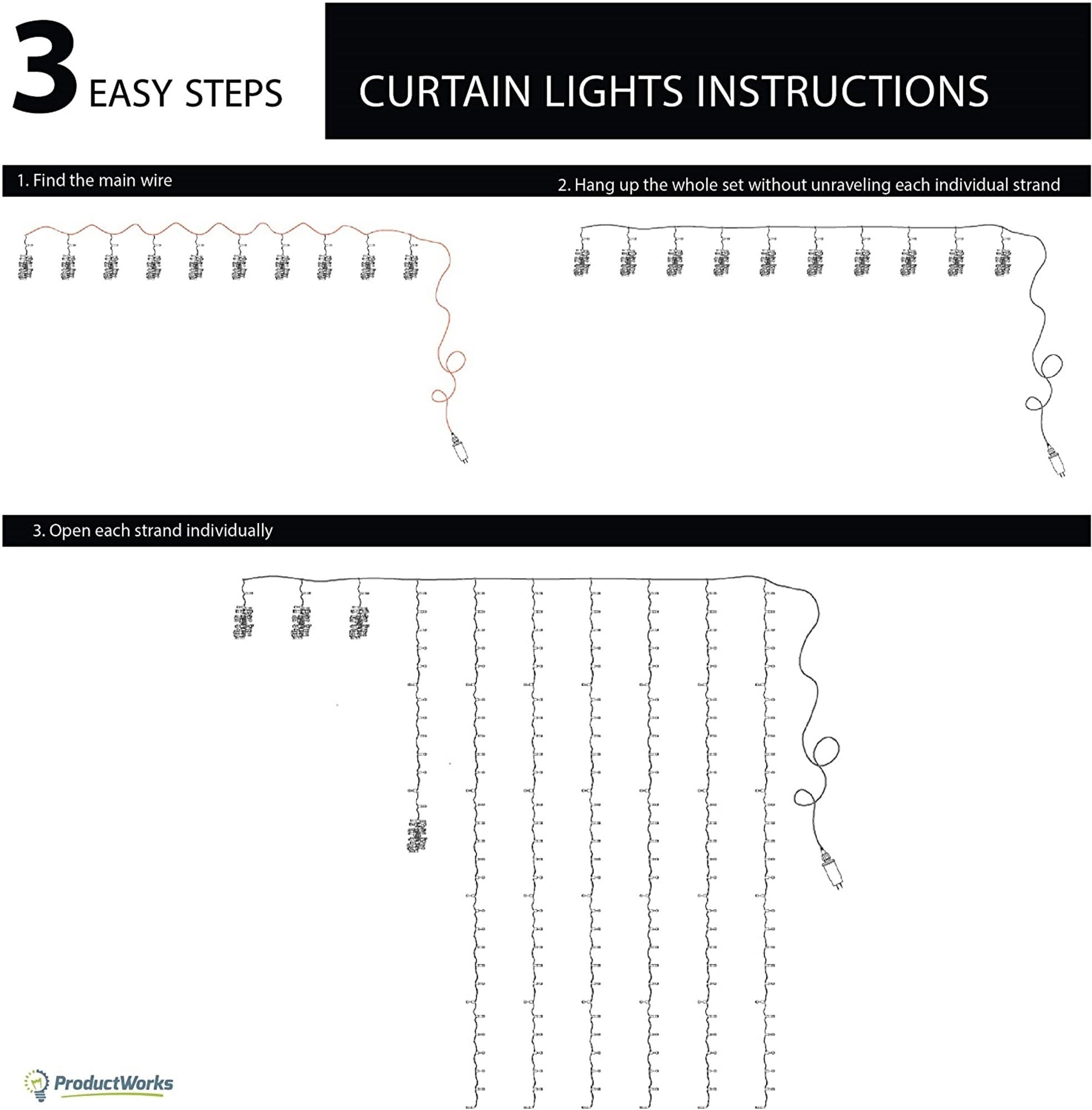 ProductWorks Indoor/Outdoor 300 LED-Star String Light Curtain with 8-Function Controller, Clear, 6.5ft x 10ft