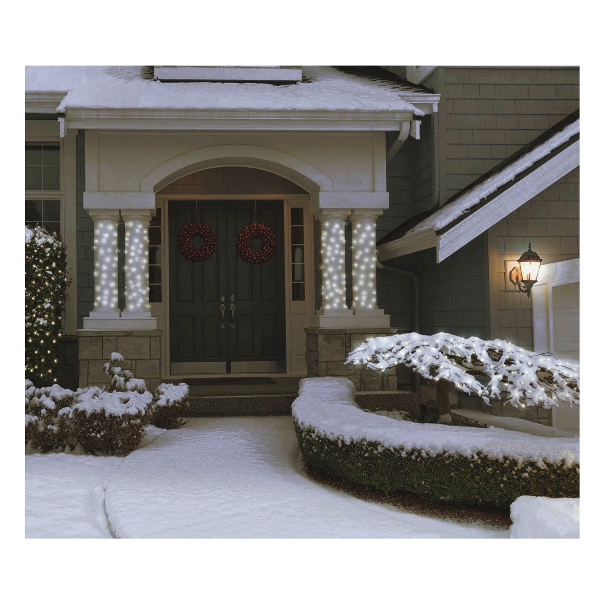 ProductWorks Indoor/Outdoor 300 LED-Mini Bulbs String Light Set with 8-Light Modes and Cord Reel, Warm White, 60ft