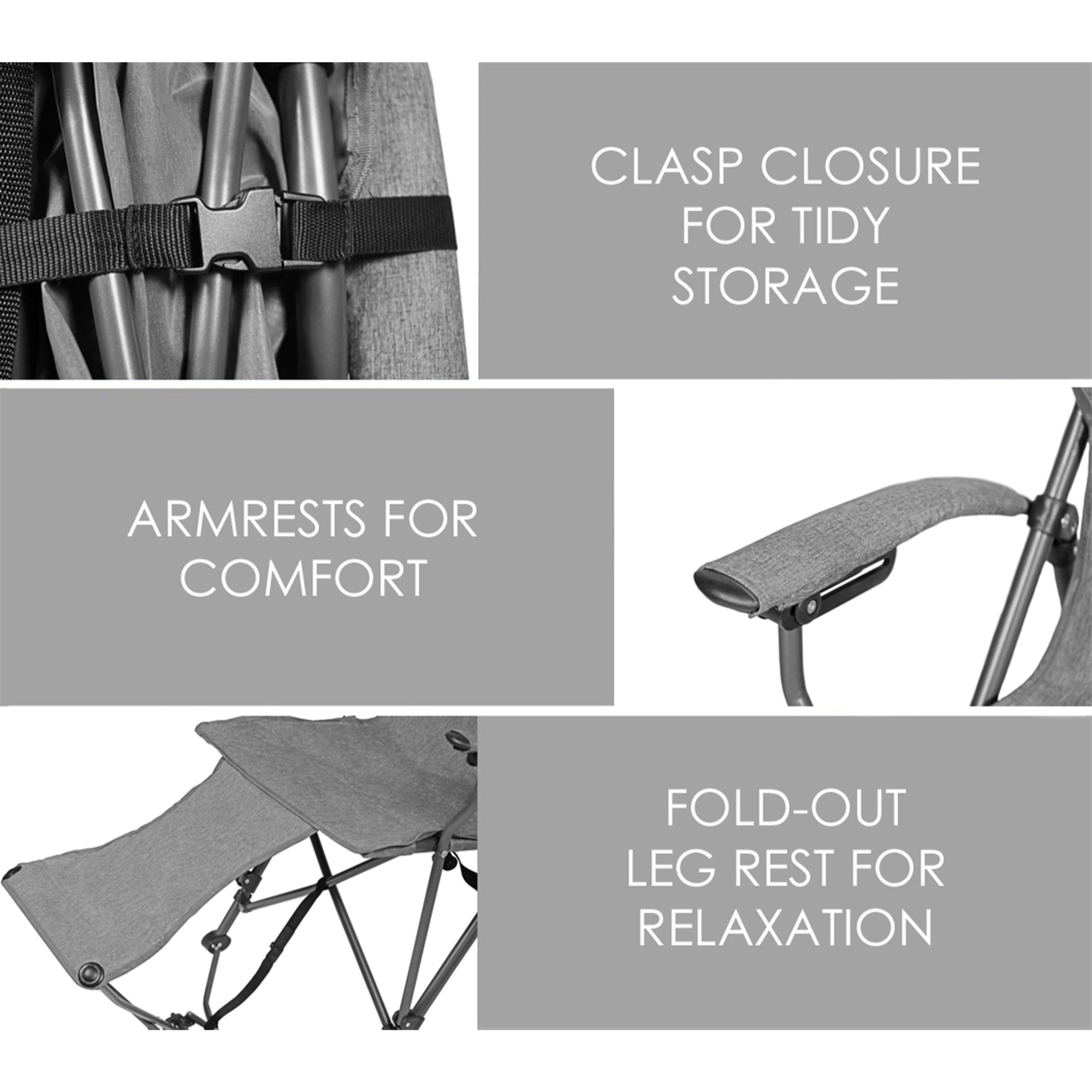 Zenithen Portable Outdoor Folding Chair with Foot Rest, Gray