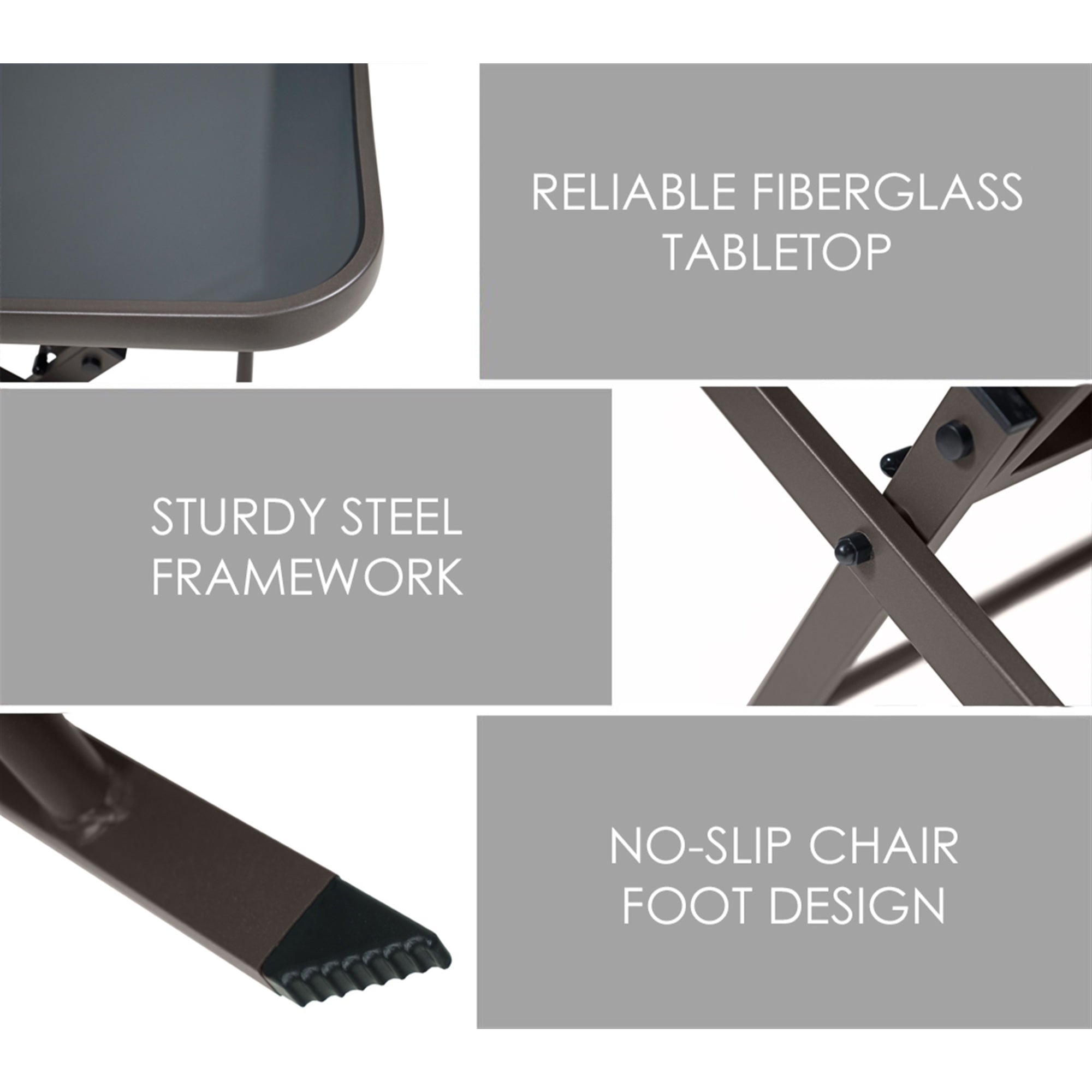 Four Seasons Novara 4-Piece Steel Folding Patio Set – Glass Table, Loveseat & 2 Chairs, Espresso