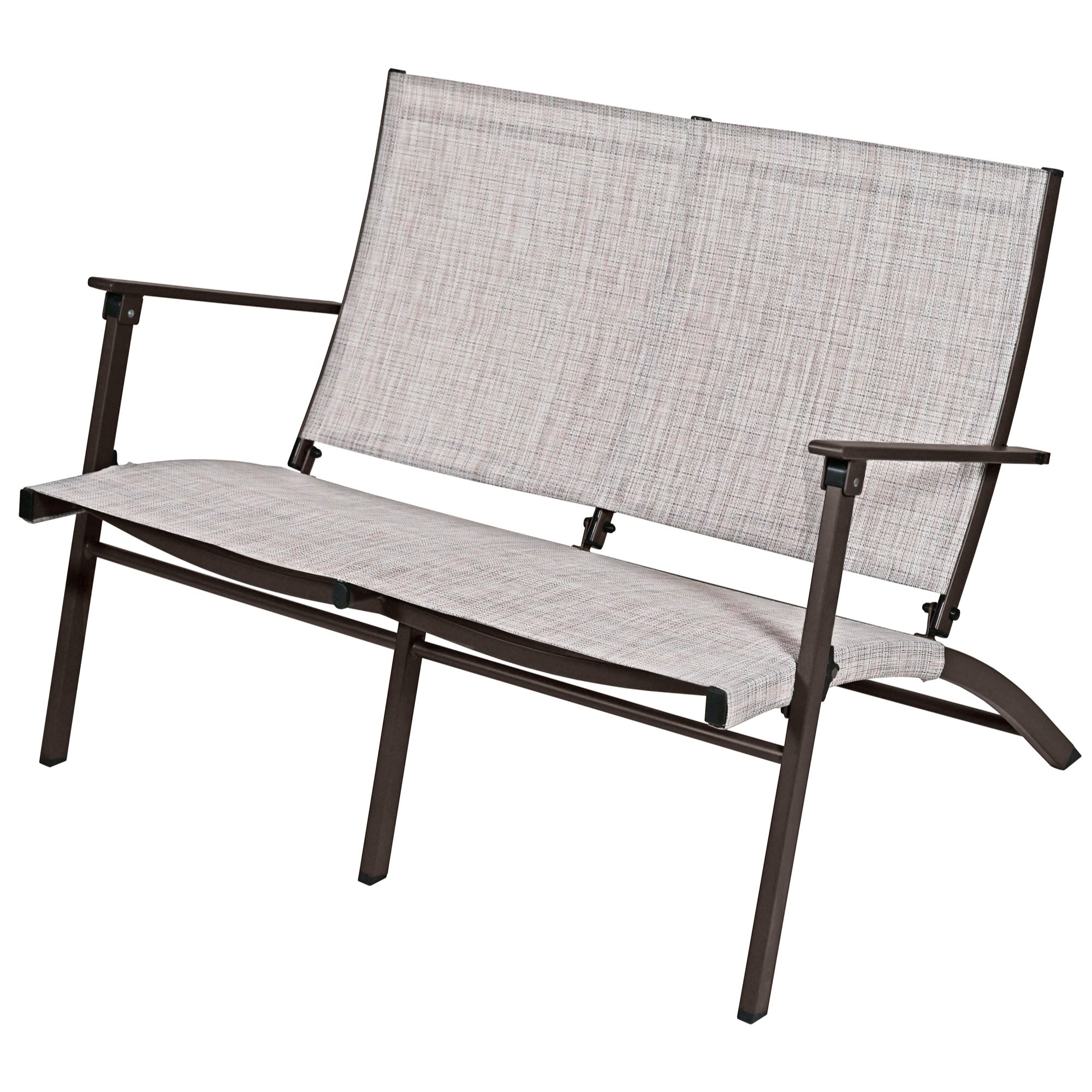 Four Seasons Novara 4-Piece Steel Folding Patio Set – Glass Table, Loveseat & 2 Chairs, Espresso
