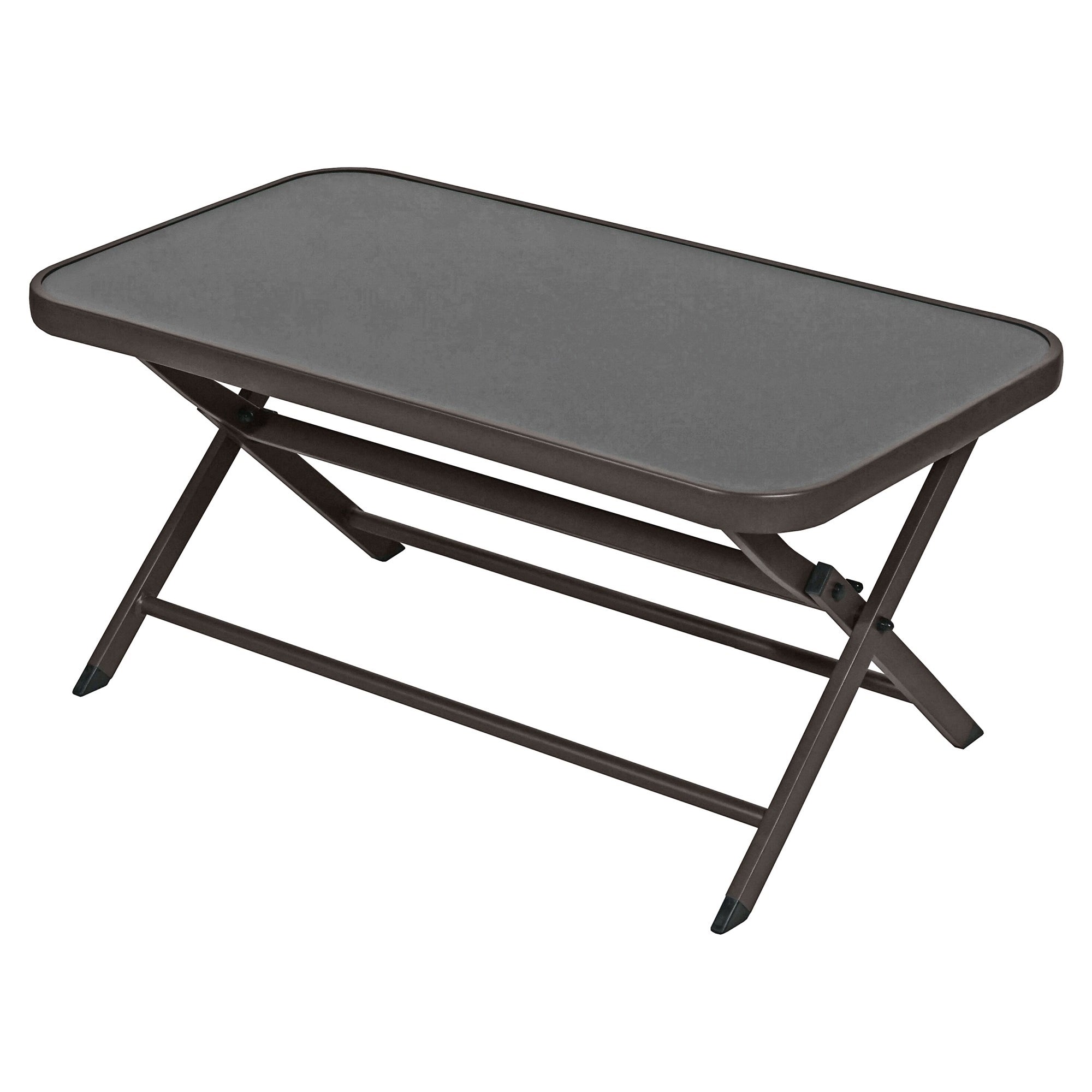 Four Seasons Novara 4-Piece Steel Folding Patio Set – Glass Table, Loveseat & 2 Chairs, Espresso