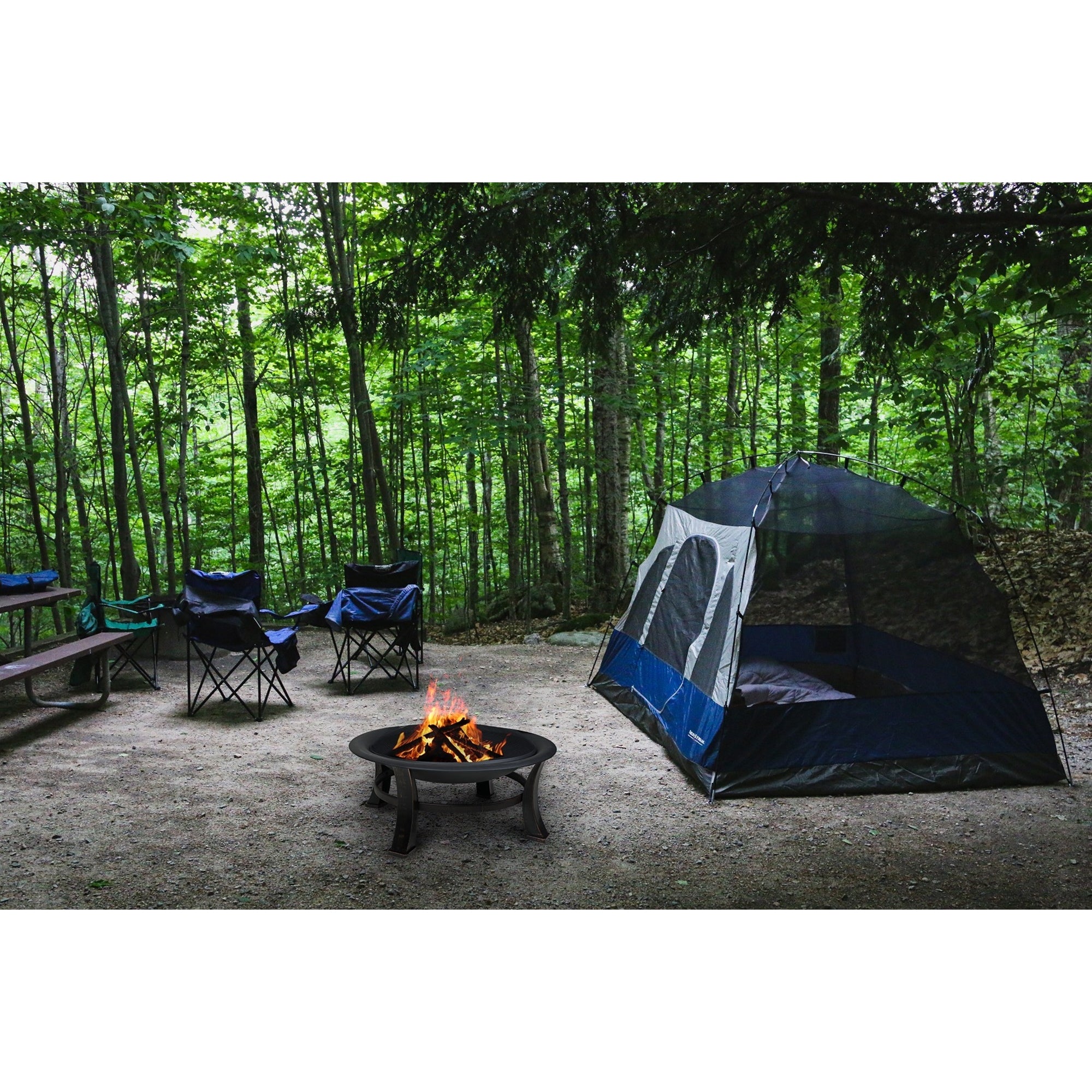 Four Seasons Courtyard Steel Wood-Burning Fire Pit w/ Mesh Cover, Black 30"