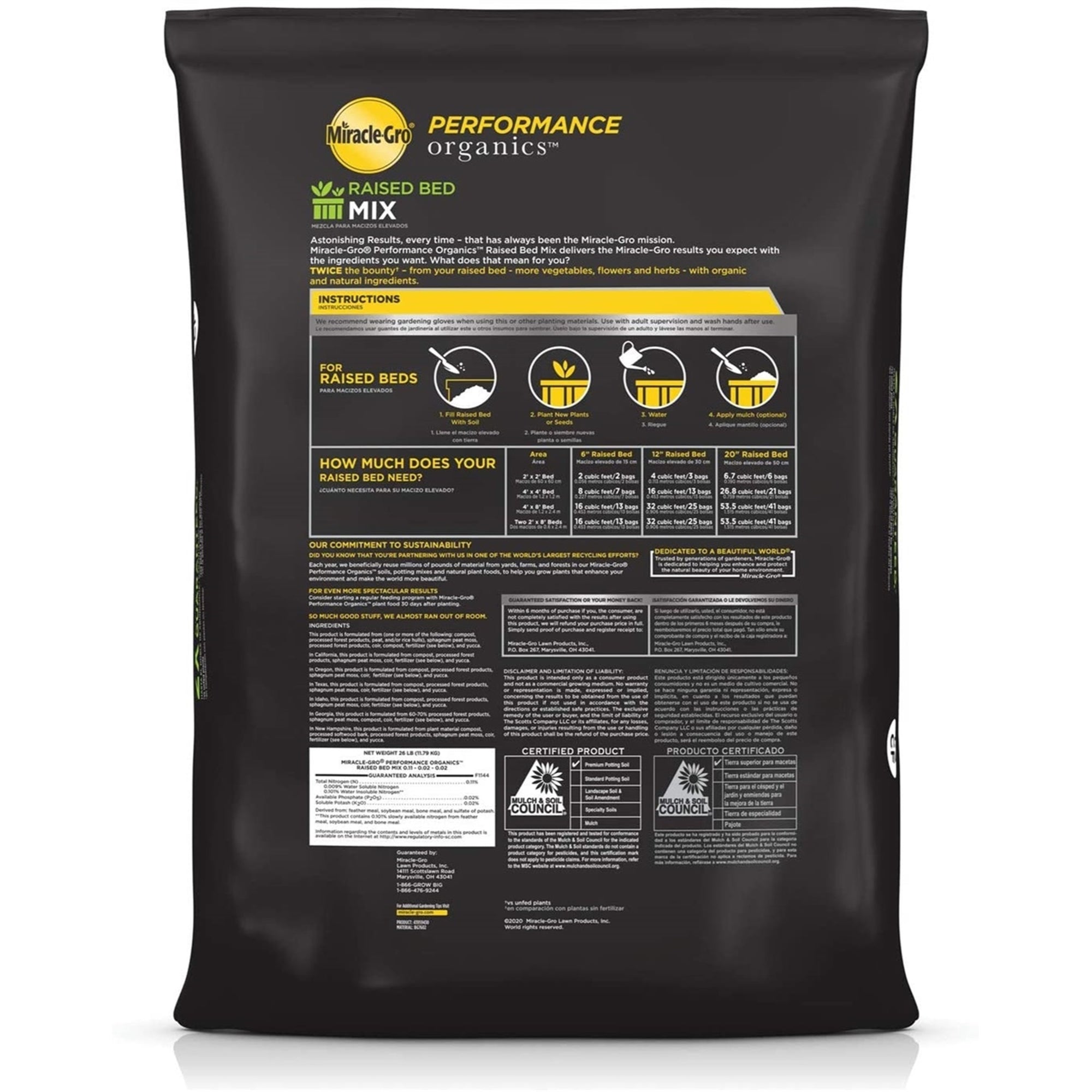 Miracle-Gro Performance Organics Raised Bed Mix Potting Soil, 1.3 cu. ft.