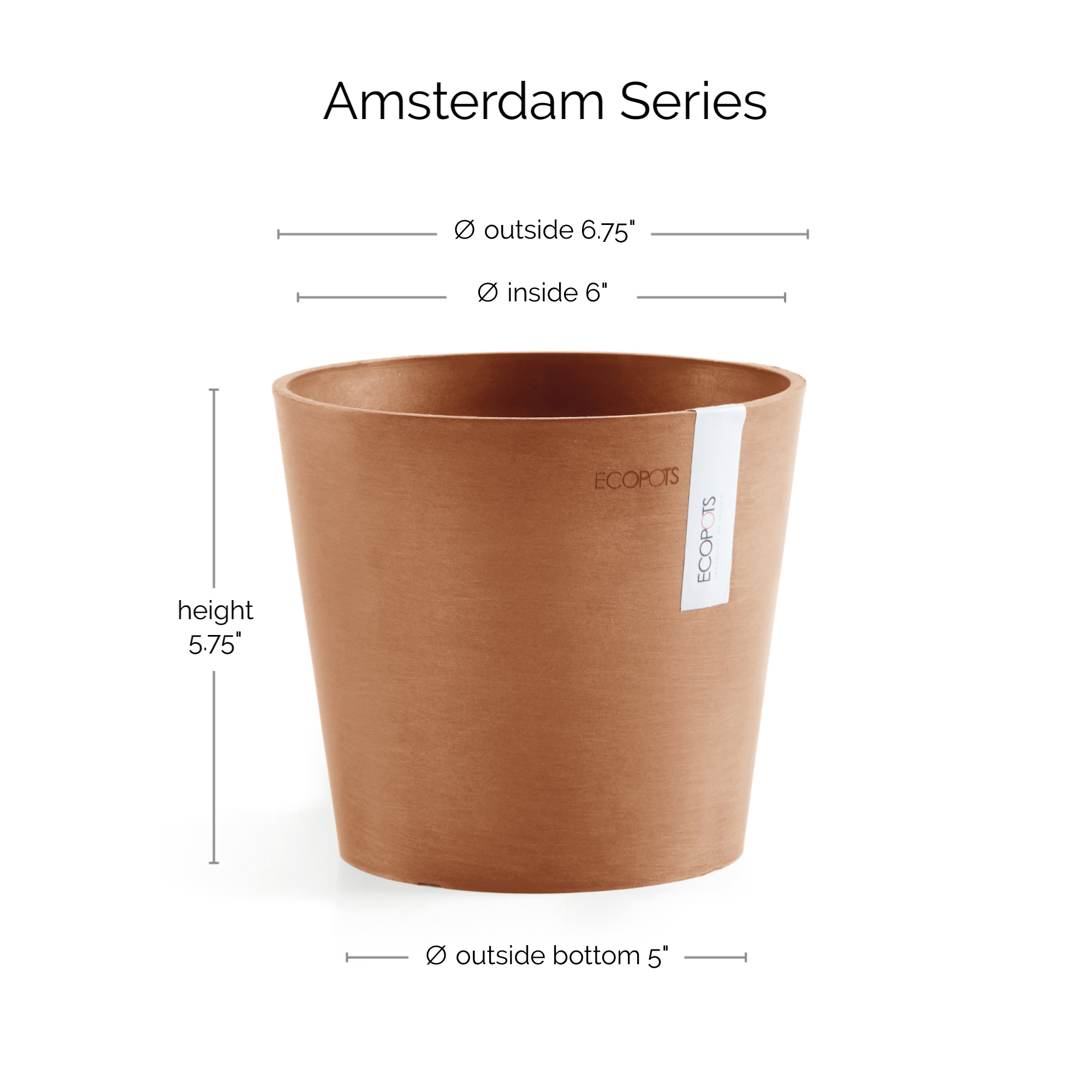 Ecopots Amsterdam Mini Durable Modern Round Recycled-Based Composite Flower Pot Planter