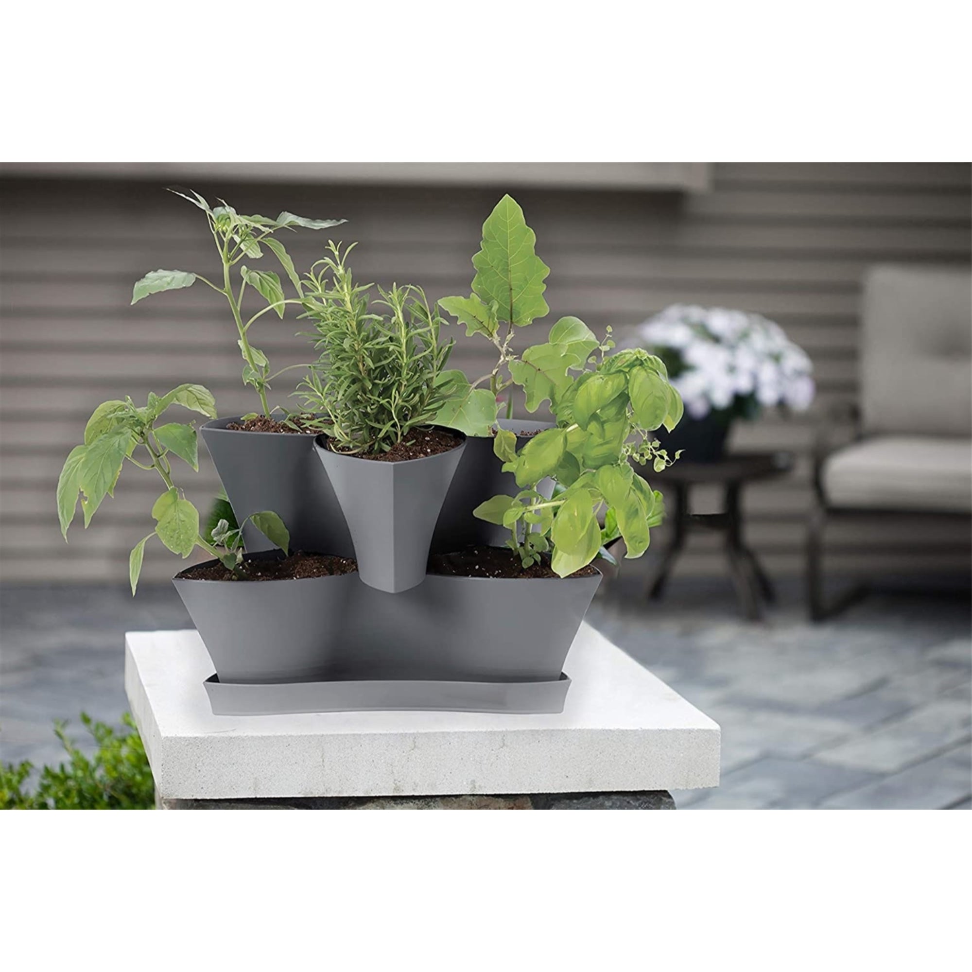 Bloem Collins Modular 2-Tier Multi-Level Vertical Herb Planter, Charcoal