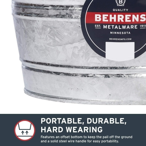 Behrens Hot Dipped Galvanized Steel Utility Pail, Silver - 4.25 Gallon Capacity