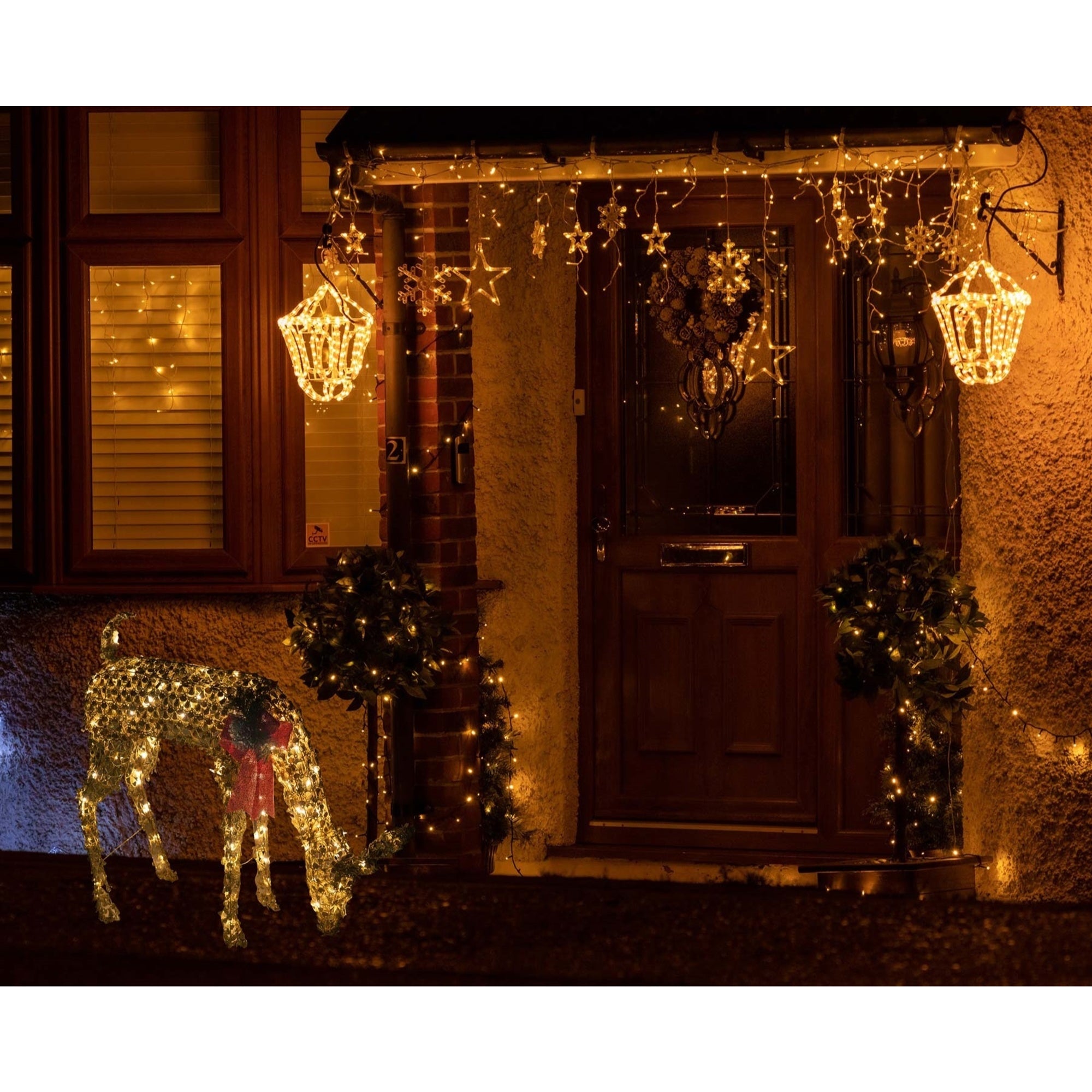 Good Tidings Pre-Lit Yard Decoration, Gold-Glittered Feeding Deer, 33”