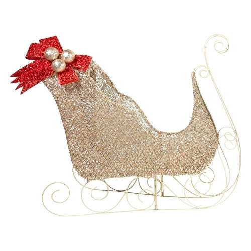 Holiday Wonderland Outdoor Lighted Mesh Sleigh & Reindeer Set — 150 Clear Lights, Champagne (3-Piece Set)