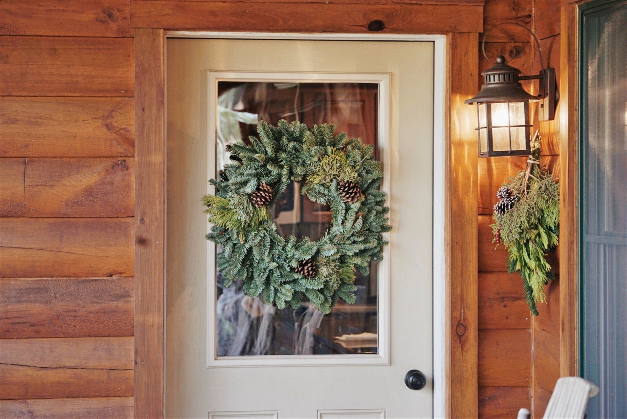 Garden Elements Fresh Holiday Evergreen Wreath, Mixed Noble Greens with Pine Cones, 24"
