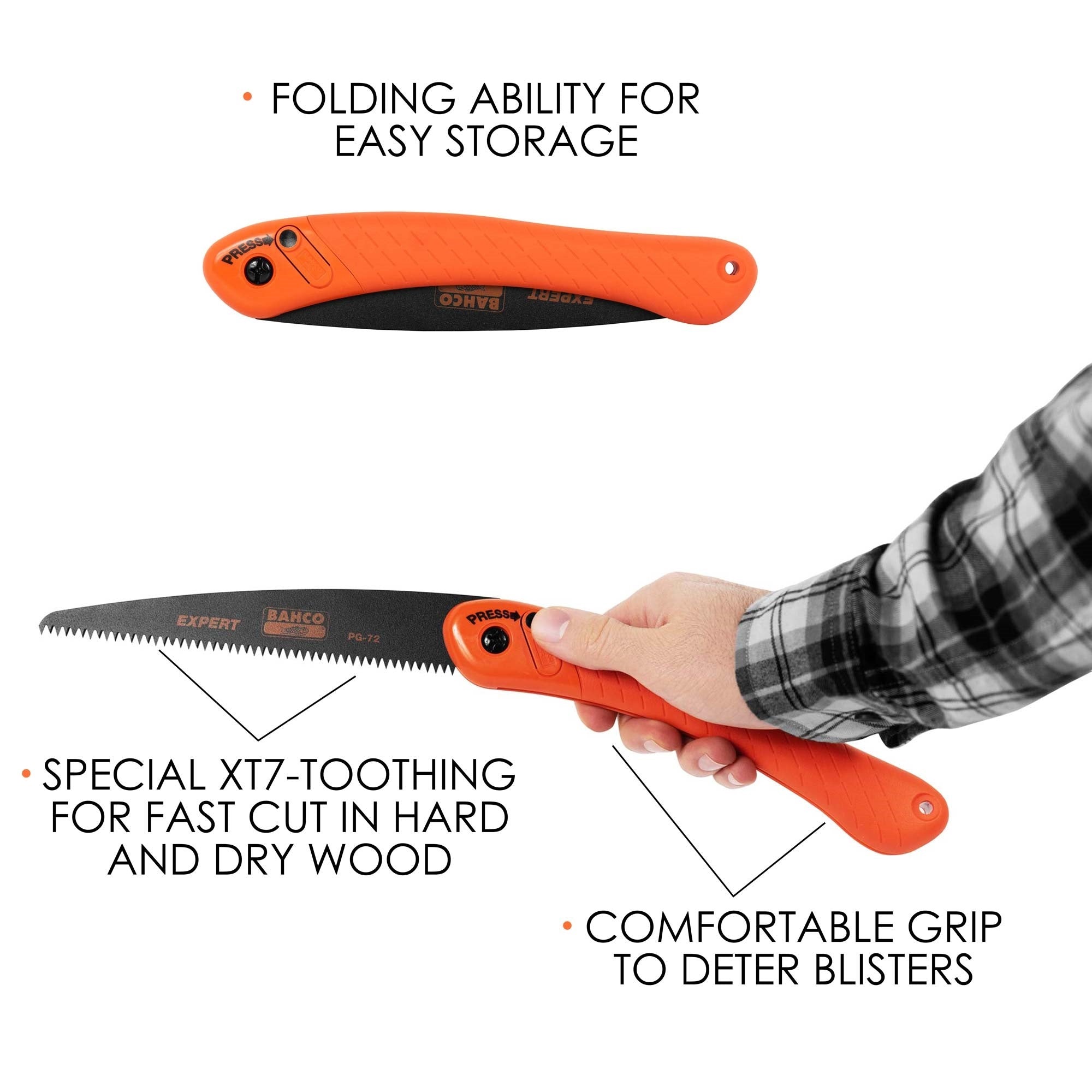 Bahco Folding Outdoor Garden Pruning Metal Hand Saw, Orange, 15.5"