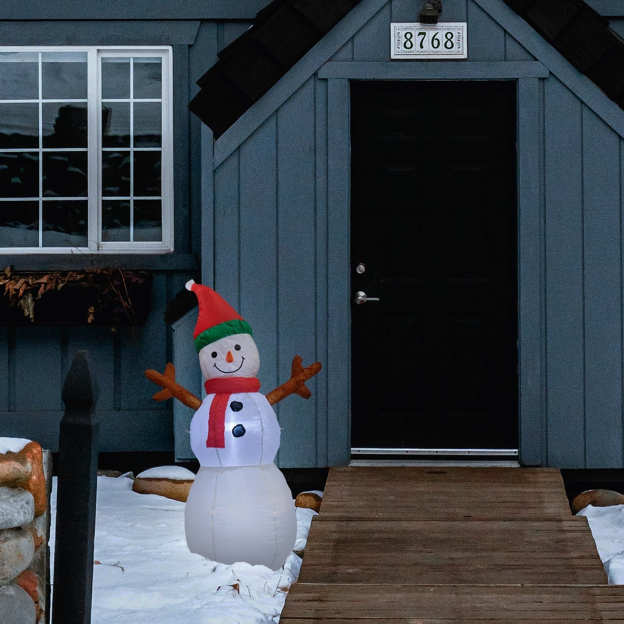 ProductWorks Candy Cane Lane Pre-Lit Nylon Inflatable Outdoor Christmas Decoration, Snowman, 4ft