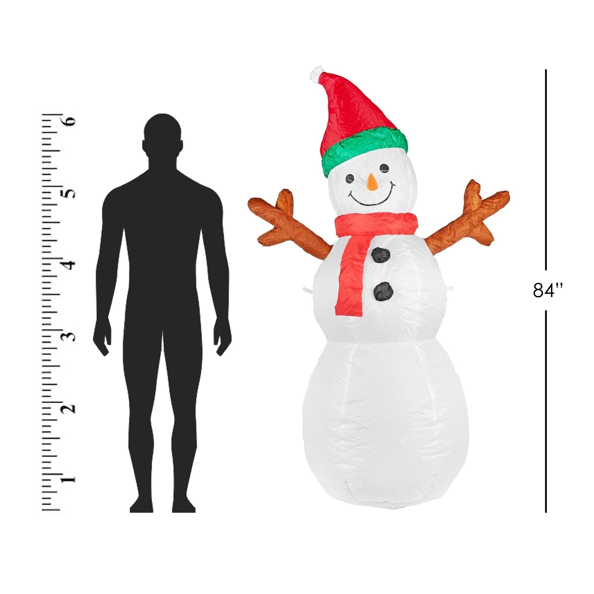 ProductWorks Candy Cane Lane Pre-Lit Nylon Inflatable Outdoor Christmas Decoration, Snowman, 7ft