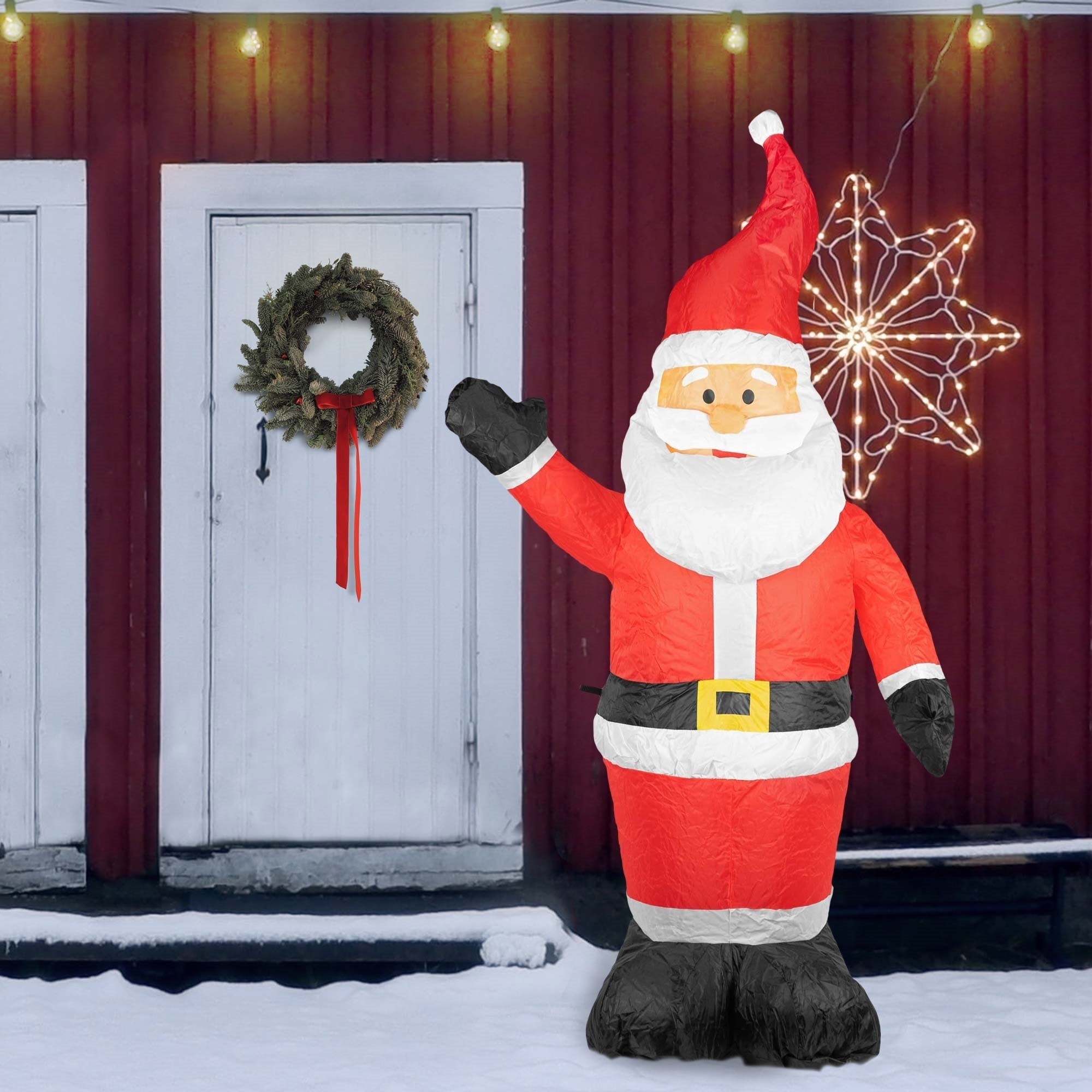 ProductWorks Candy Cane Lane Pre-Lit Nylon Inflatable Outdoor Christmas Decoration, Santa, 7ft