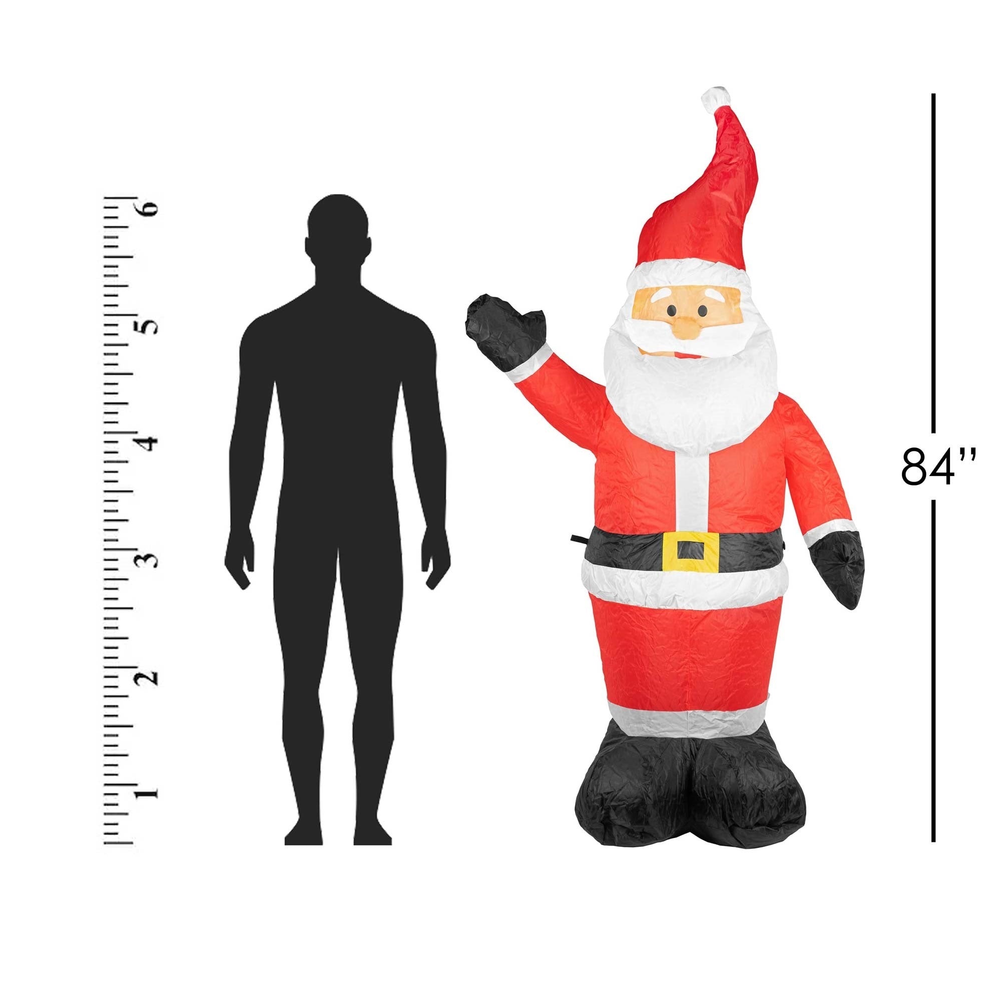 ProductWorks Candy Cane Lane Pre-Lit Nylon Inflatable Outdoor Christmas Decoration, Santa, 7ft