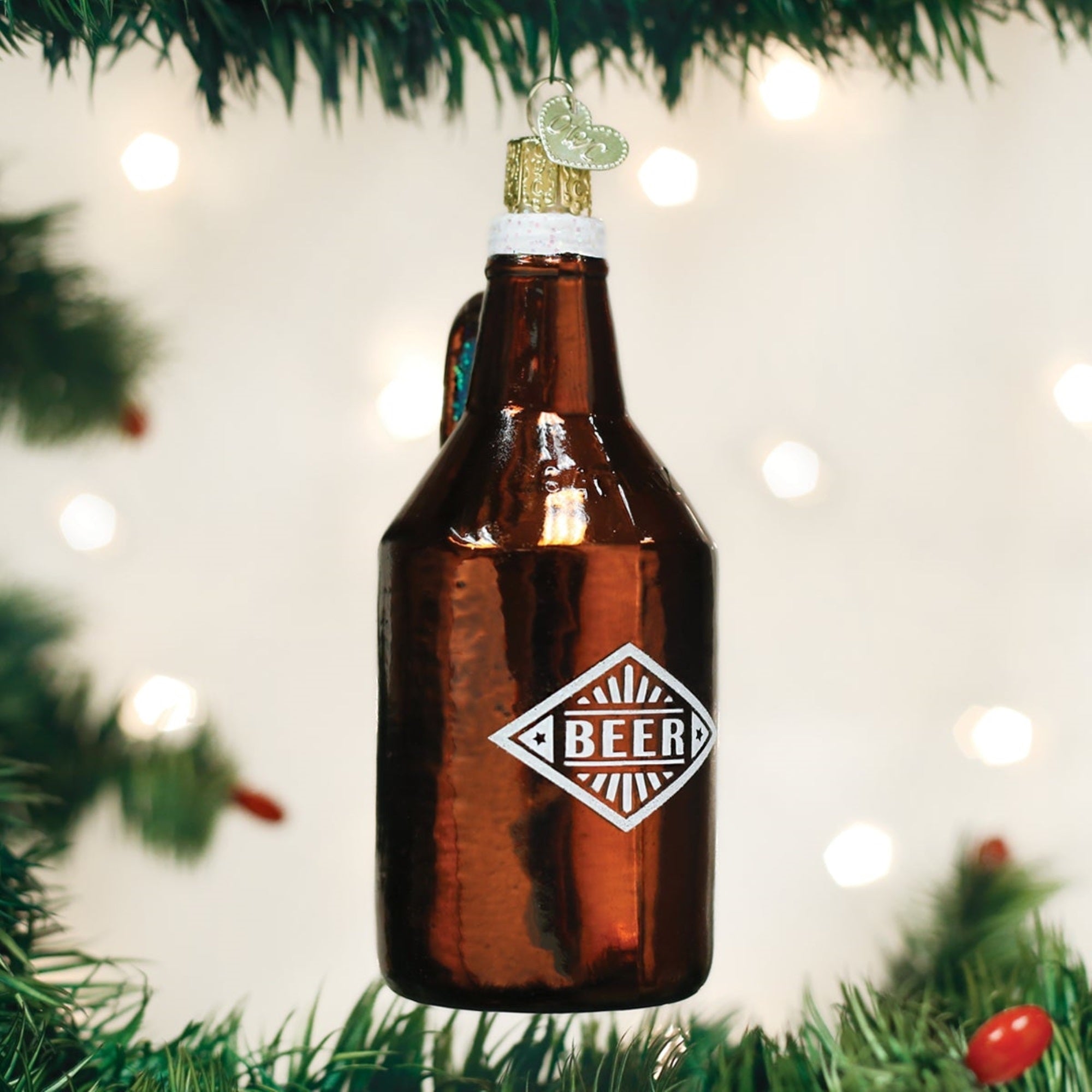 Old World Christmas Blown Glass Ornament for Christmas Tree, Beer Growler