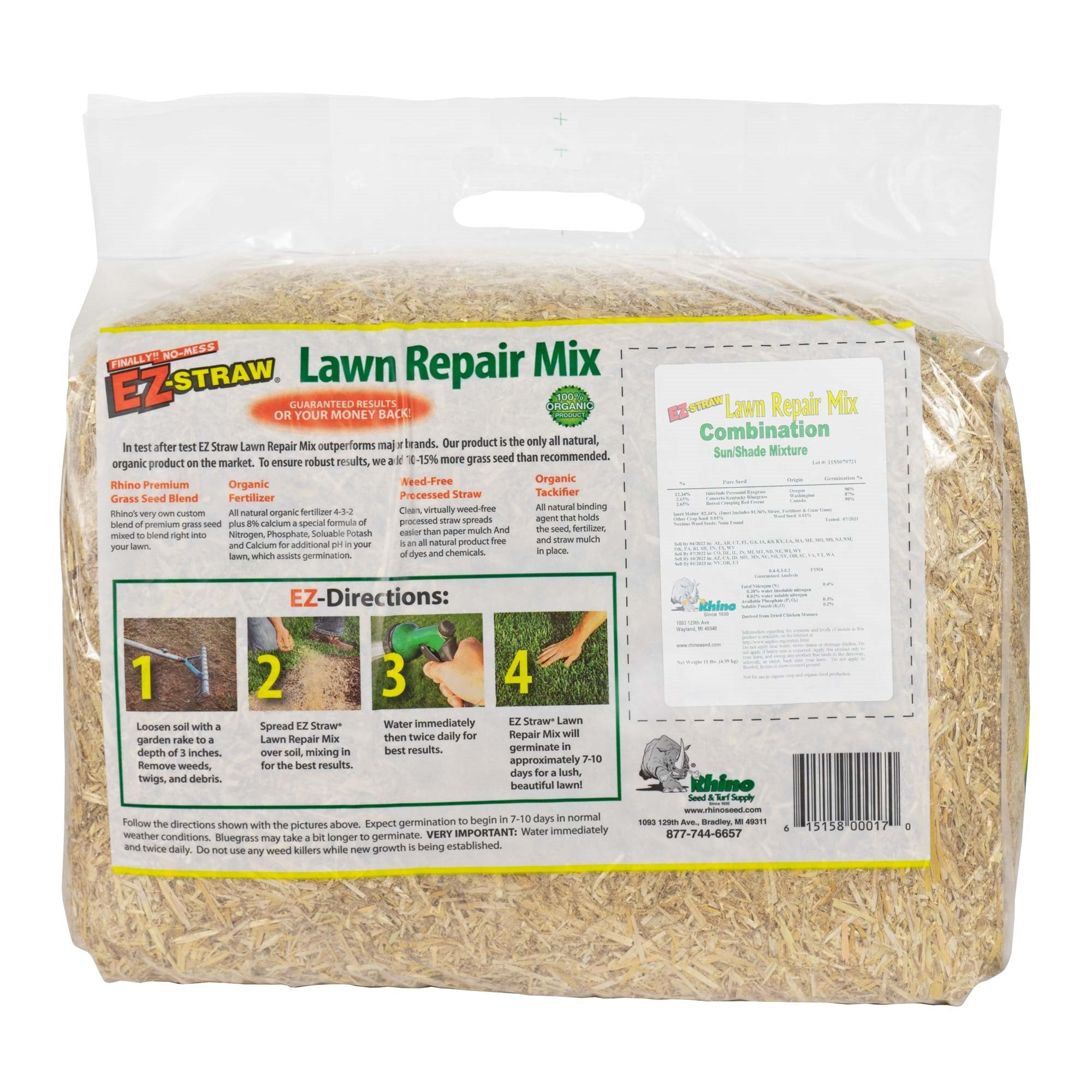 EZ Straw Lawn Repair Mix, Sun/Shade Blend, 11 Pounds