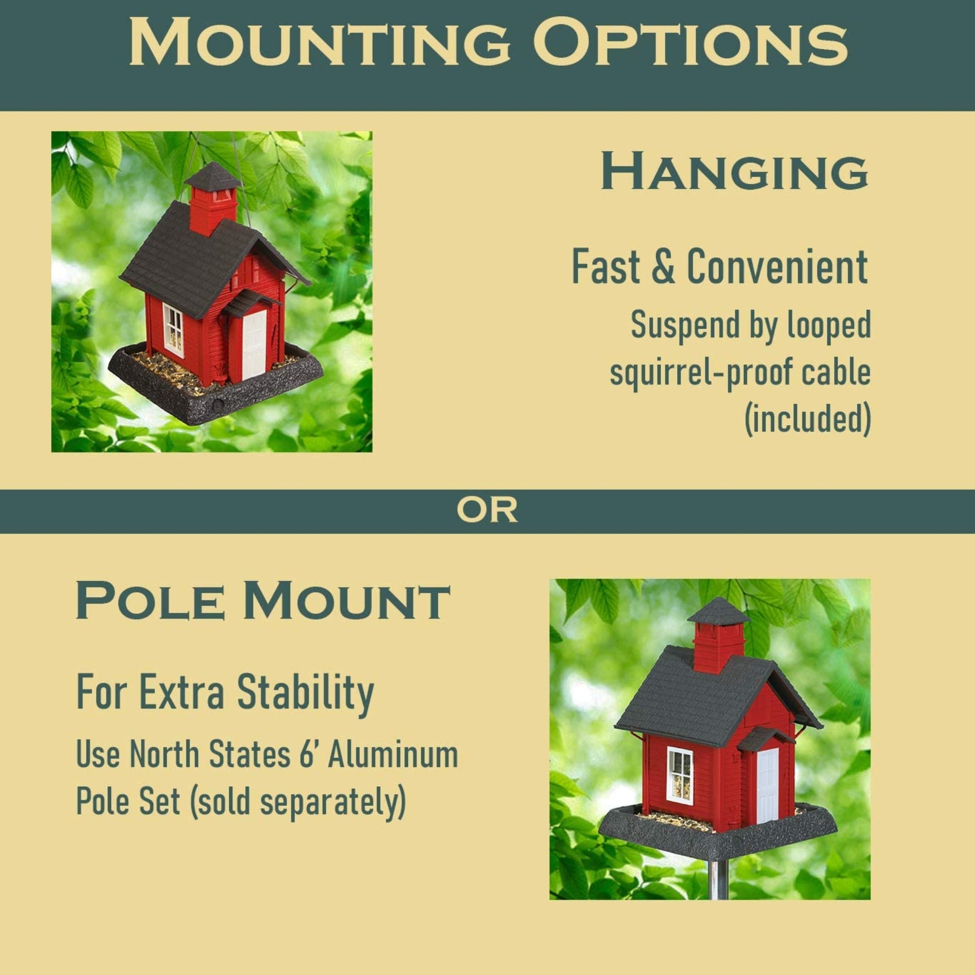 North States Village Collection Squirrel-Proof School House Bird Feeder, 5lb Seed Capacity