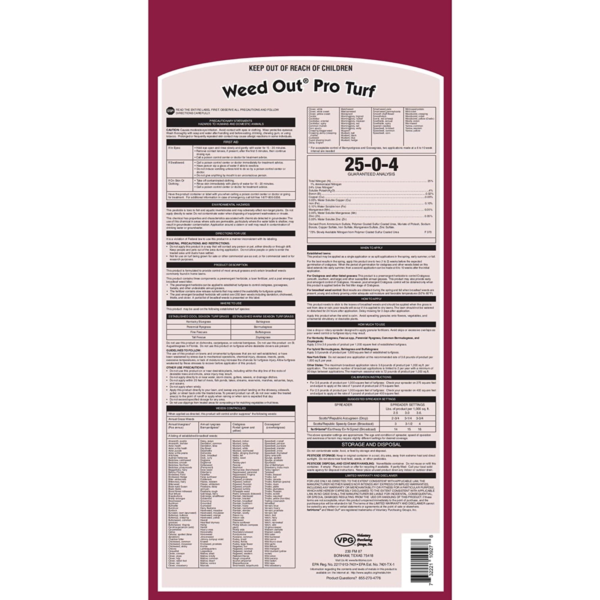Fertilome Weed Out Pro Turf Herbicide with 25-0-4 Fertilizer, 26lbs