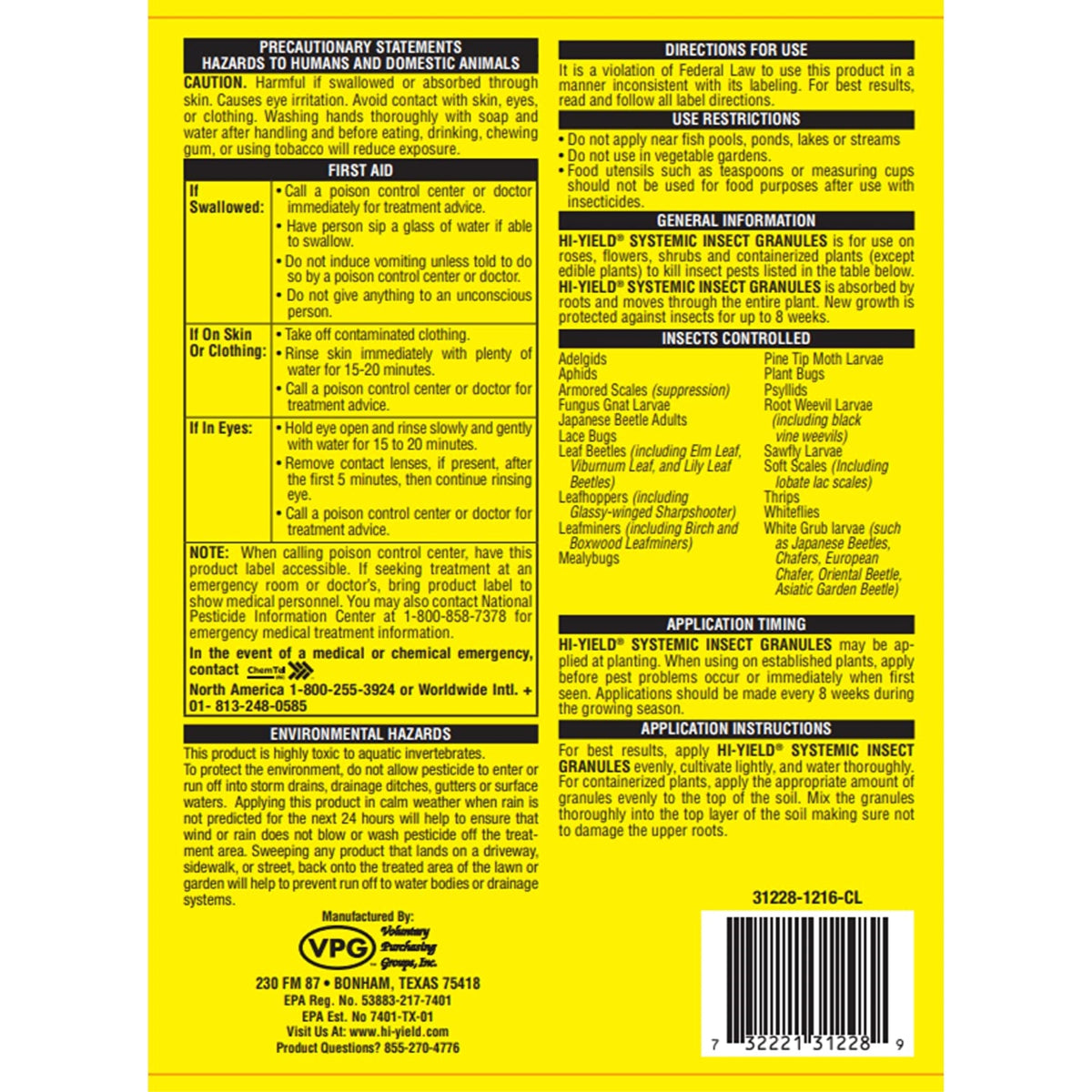 Hi-Yield Systemic Insect Granules for Indoor and Outdoor Plant Protection, 1lb