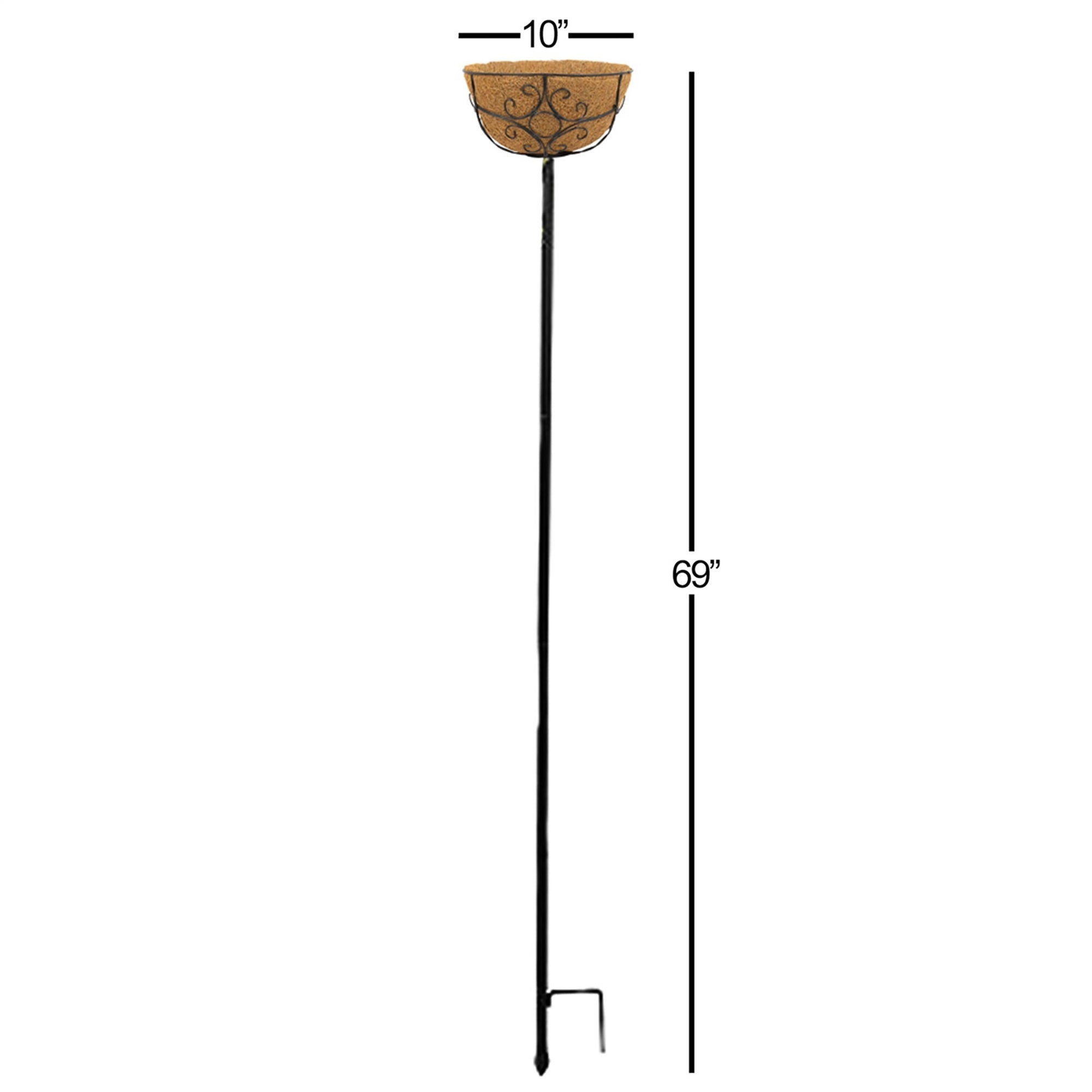Panacea Outdoor Garden Stakes with Coco-Lined Planter Baskets, Black, 69in (Pack of 2)