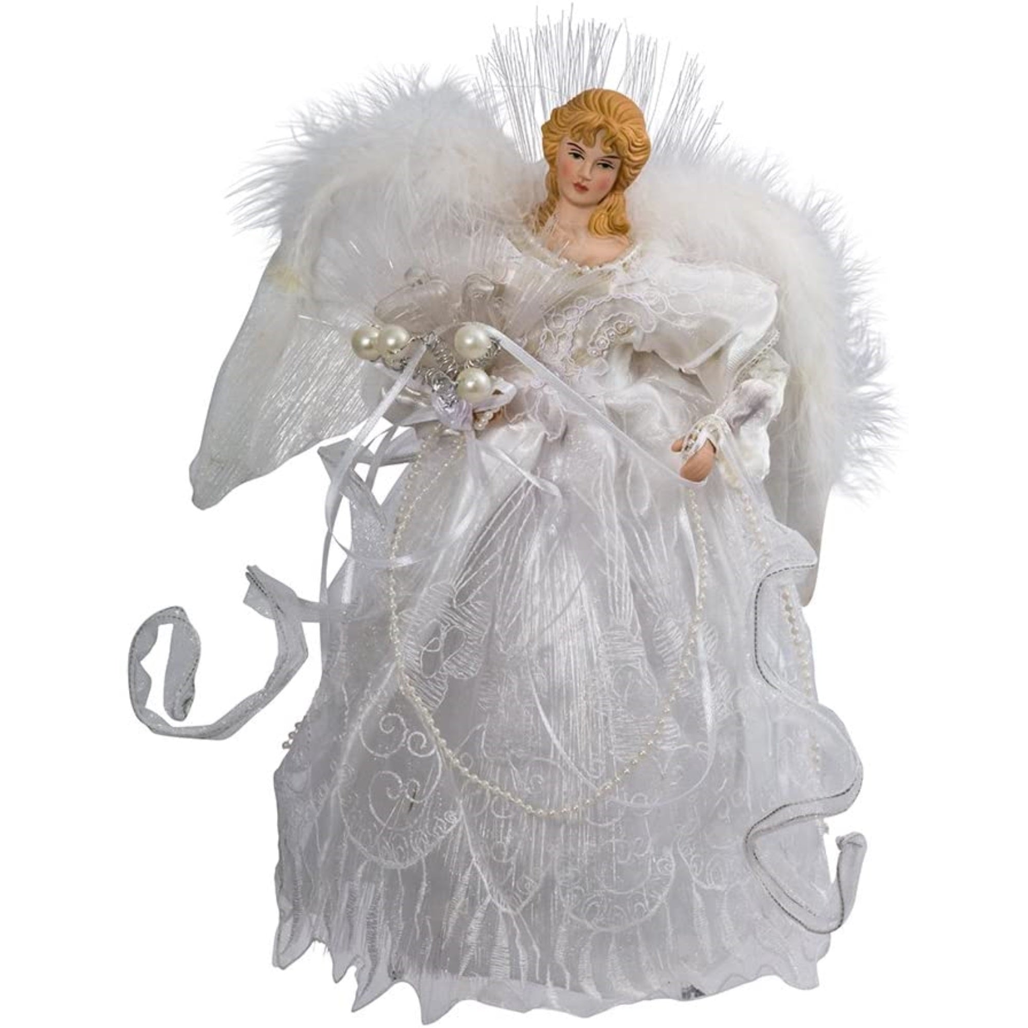 Kurt Adler Fiber-Optic White and Silver Angel LED Treetop, White - 12"