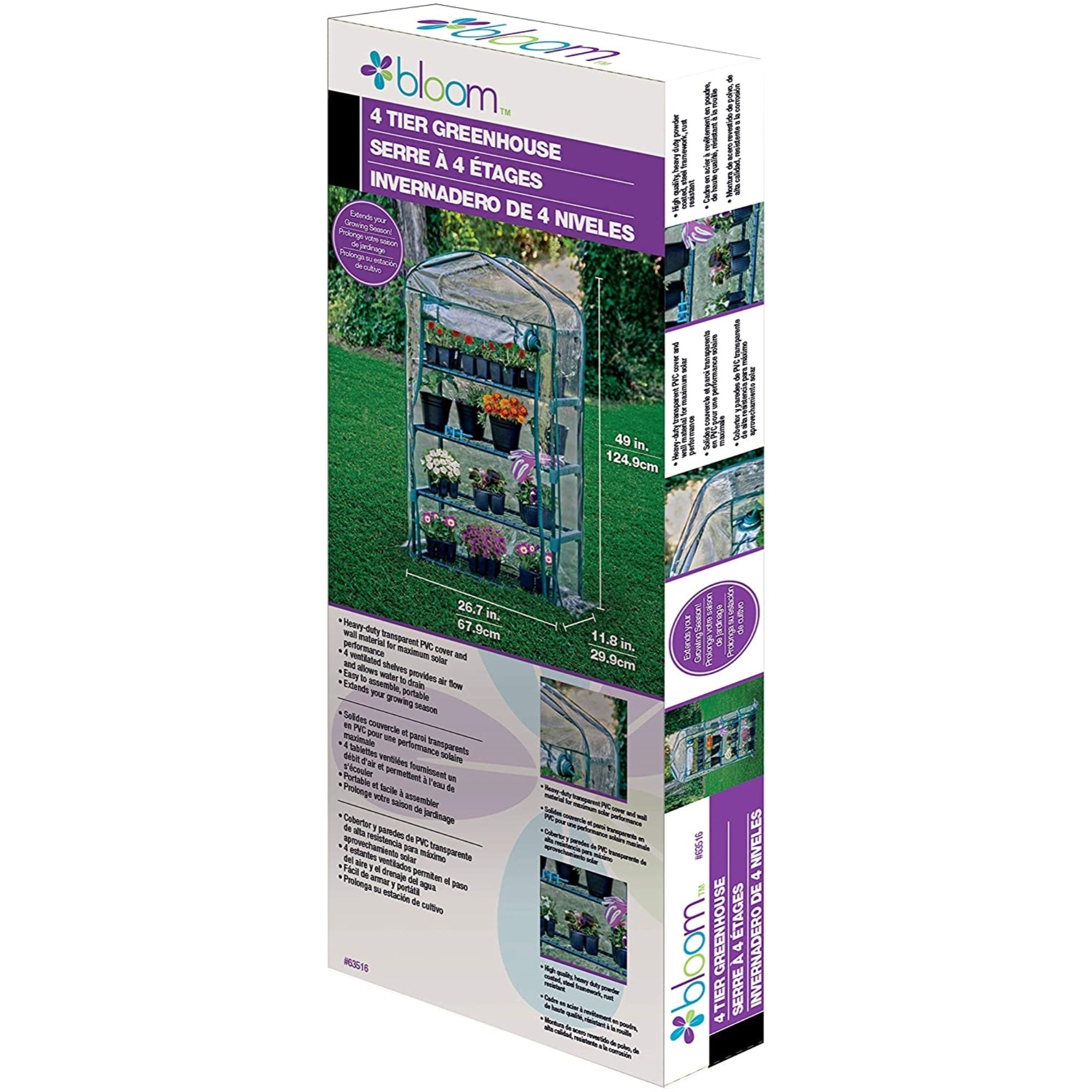 Bloom Personal Plastic Indoor/Outdoor 4-Tier Standing Greenhouse For Seed Starting and Propagation, Frost Protection, Clear, Small, 27" x 12" x 49"