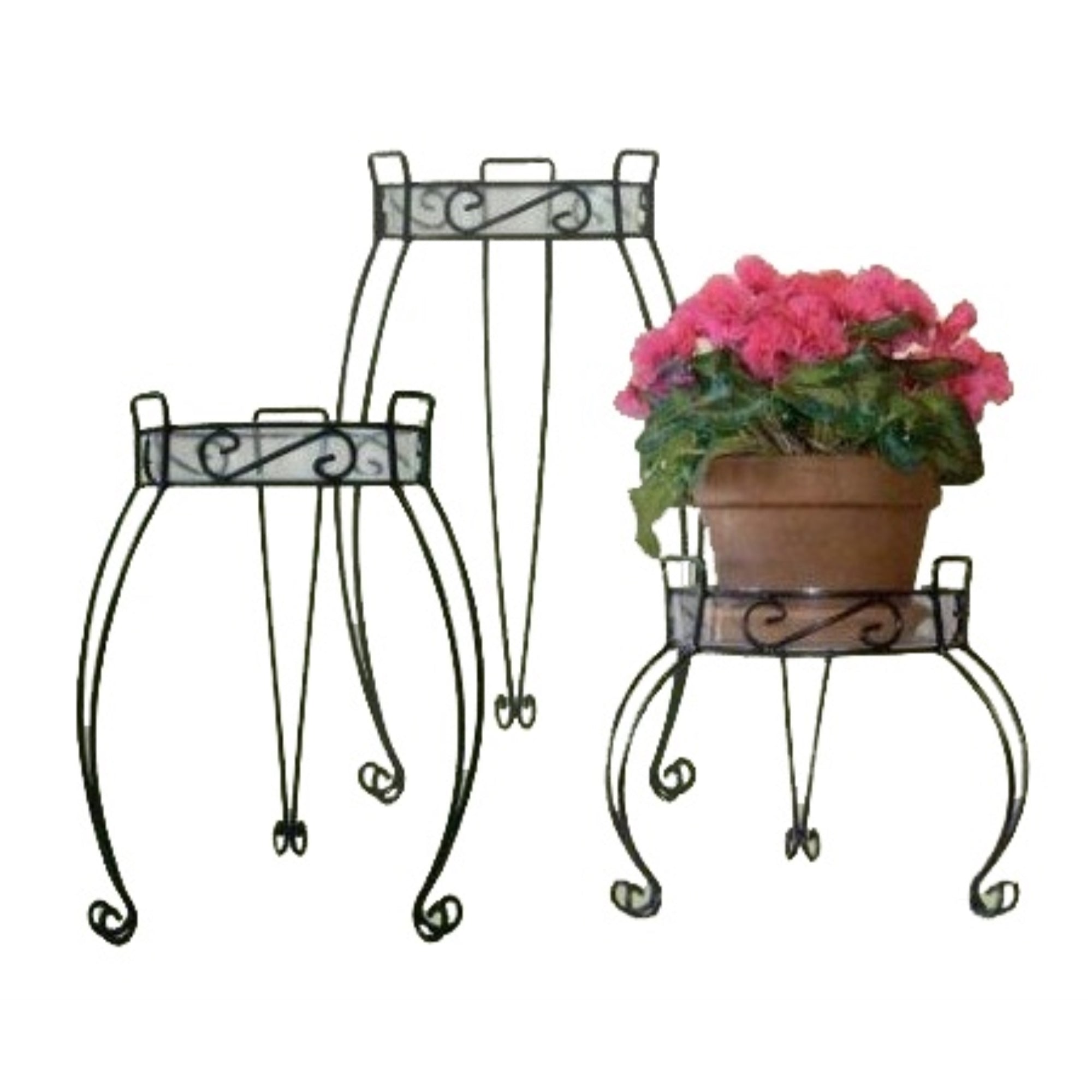 Deer Park Ironworks River North Combo Top Plant Stand w/ Tray, Black 16" x 13"