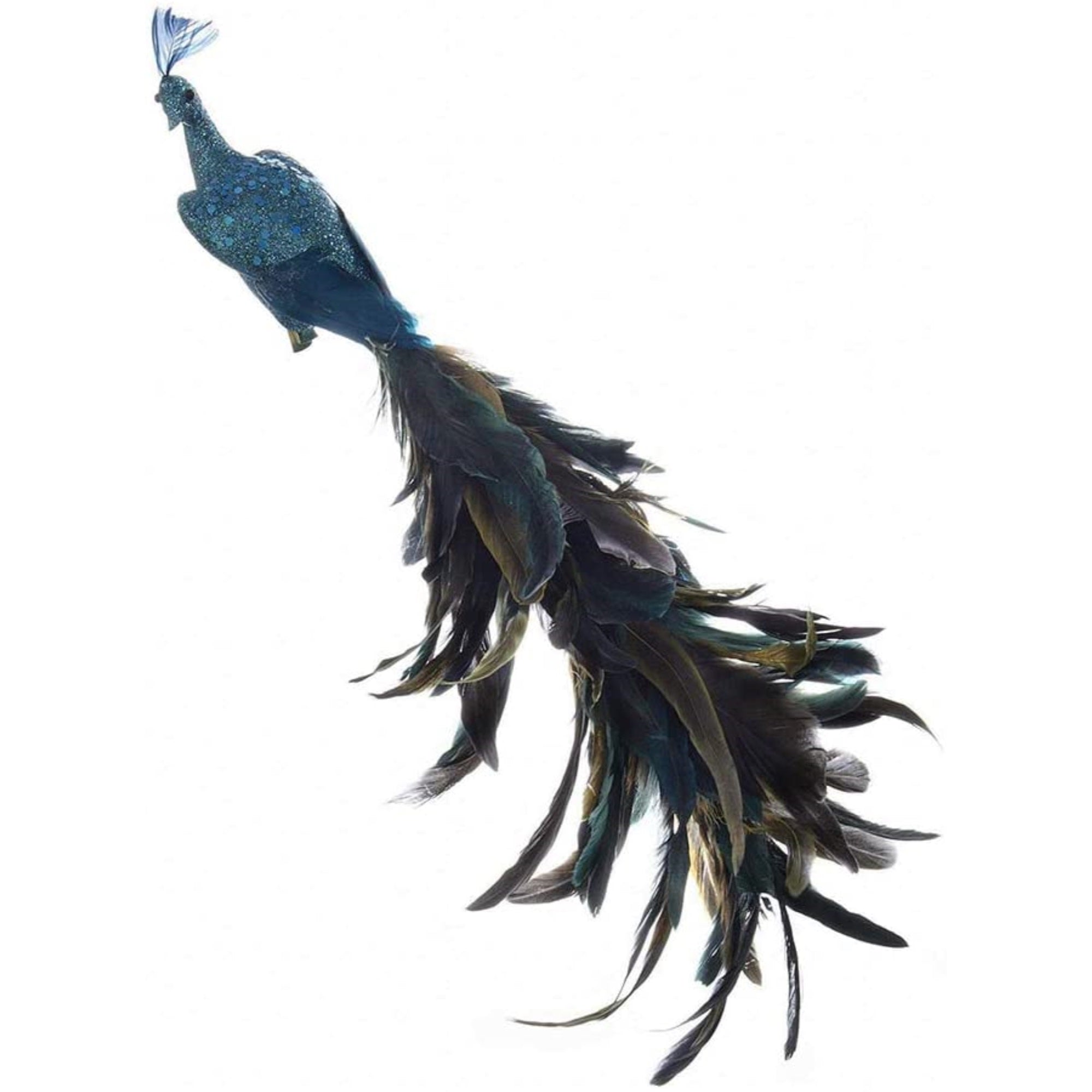 Kurt Adler Decorative Feather Peacock with Clip, 18” Long
