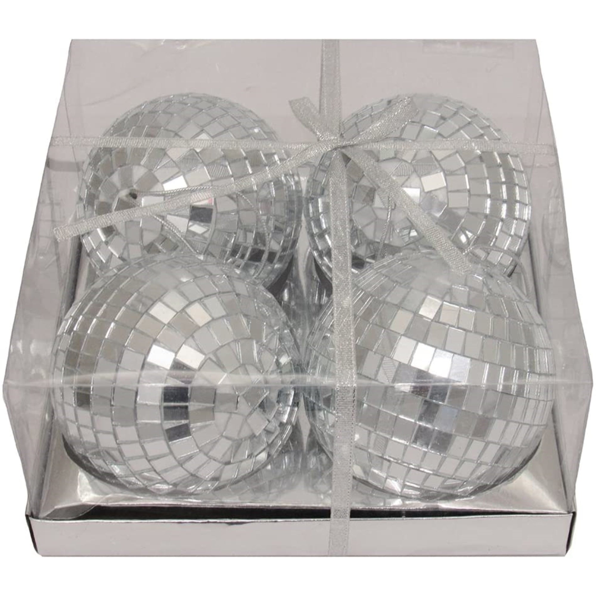 Kurt Adler Glass Ball Ornaments, Mirrored Disco Ball, 4-Piece Set