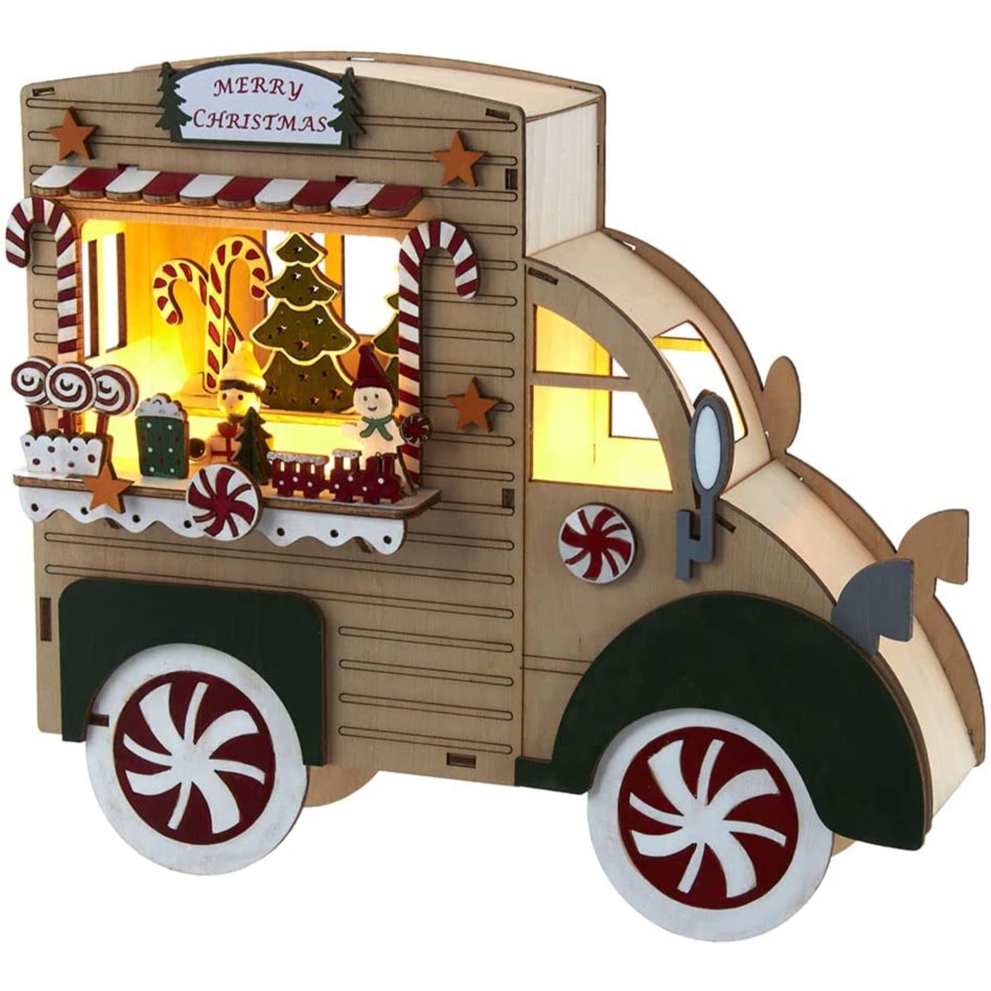 Kurt Adler Battery-Operated Wooden LED Lighted Tabletop Decoration, Gingerbread Truck, 10"