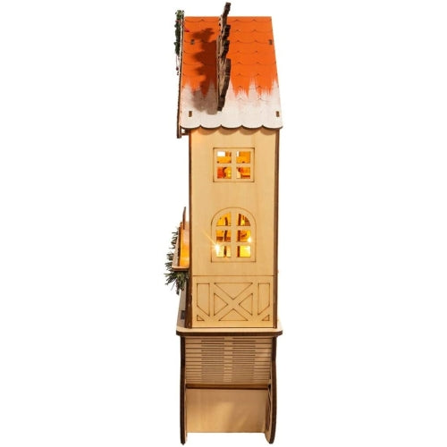 Kurt Adler Battery-Operated Wooden LED Lighted Tabletop Decoration, Wagon Village Scene, 18.9"