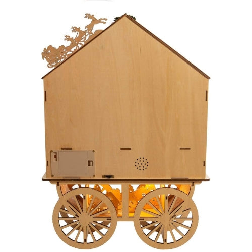 Kurt Adler Battery-Operated Wooden LED Lighted Tabletop Decoration, Wagon Village Scene, 18.9"