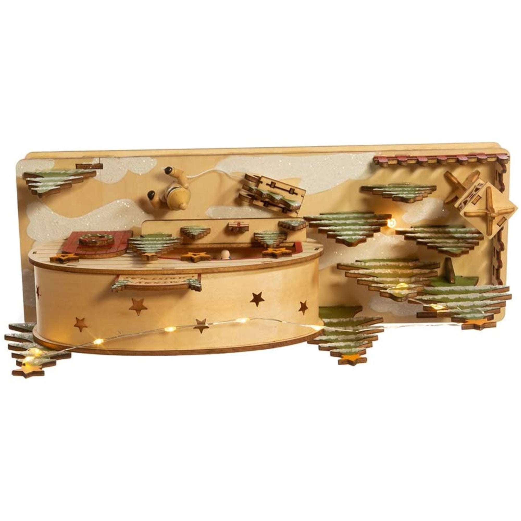 Kurt Adler Battery-Operated Wooden LED Lighted Tabletop Decoration, Camping Scene, 7"