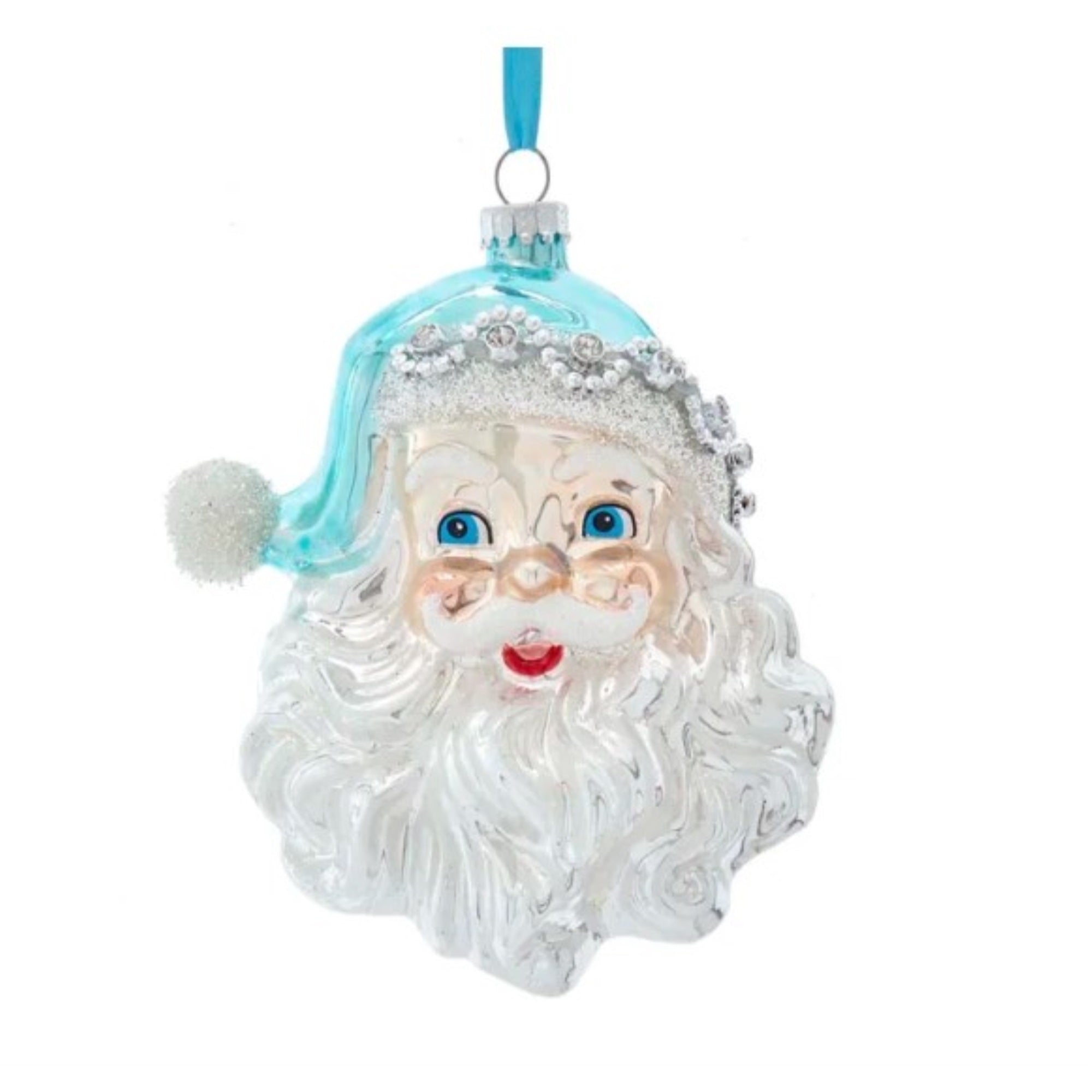 Kurt Adler Blue/Silver Glass Santa Christmas Tree Ornament