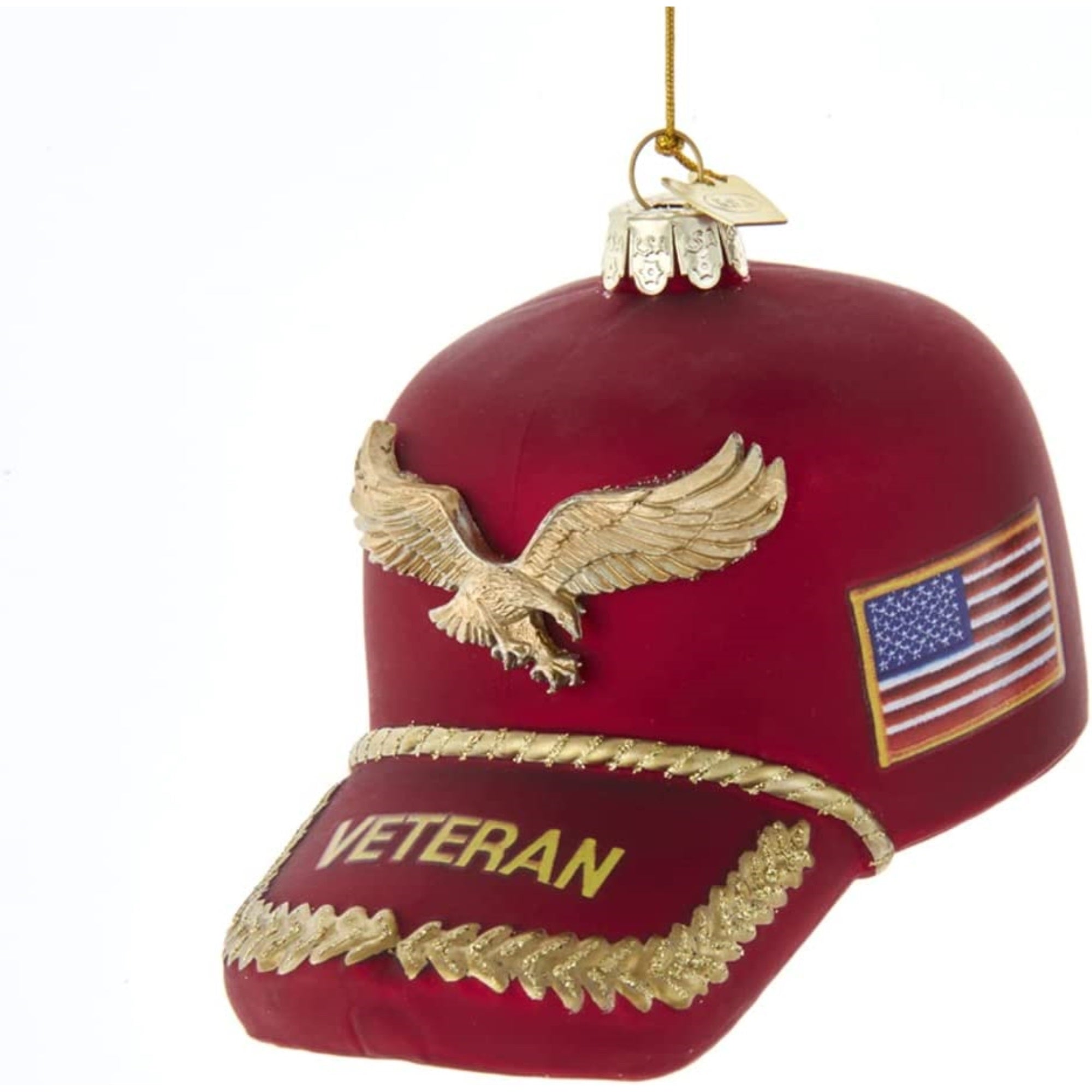 Kurt Adler Noble Gems Glass Ornament for Christmas Tree, Veteran's Hat