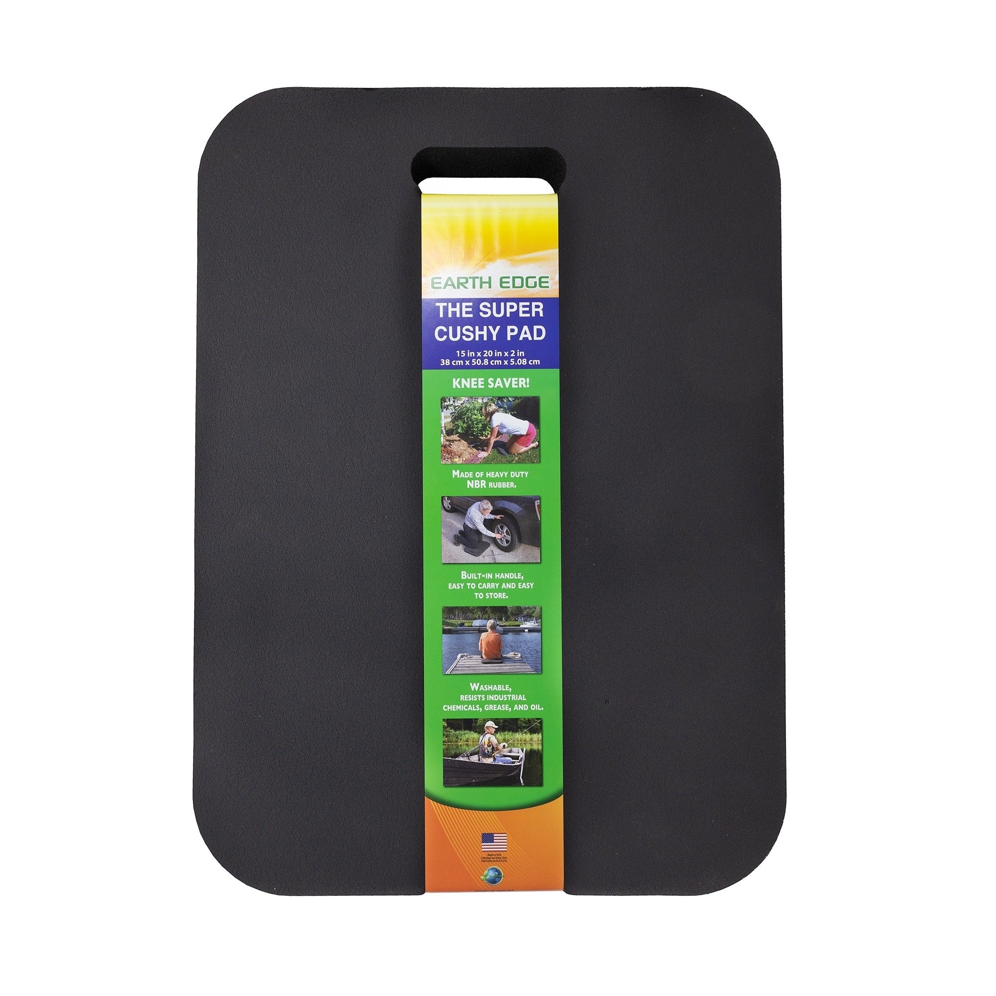 Earth Edge Large Size, Super Cushy Kneeling Pad with Handle, Black, 15 x 20 x 2 inches