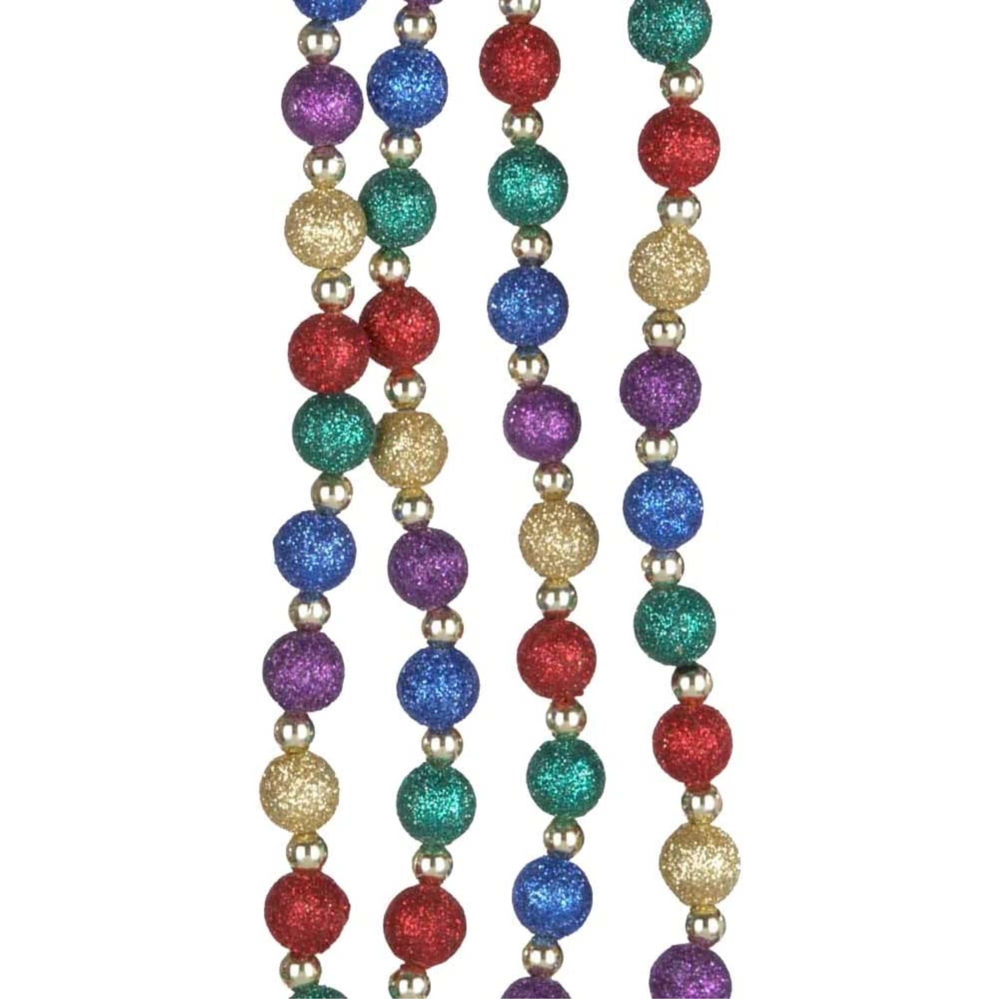 Kurt Adler Plastic Round Beaded Multicolored Glitter Garland, 9ft