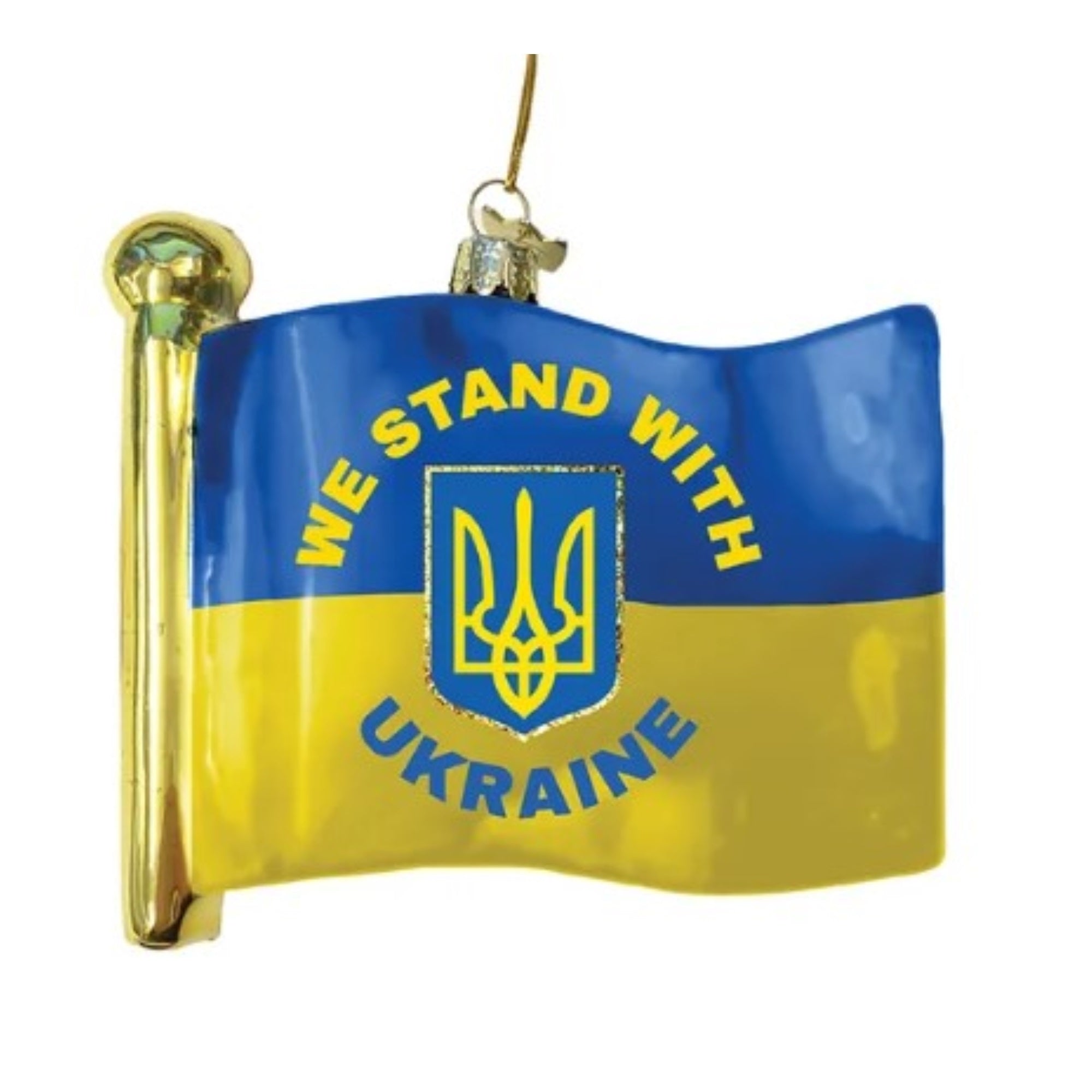 Kurt Adler Glass "We Stand With Ukraine" Flag Ornament