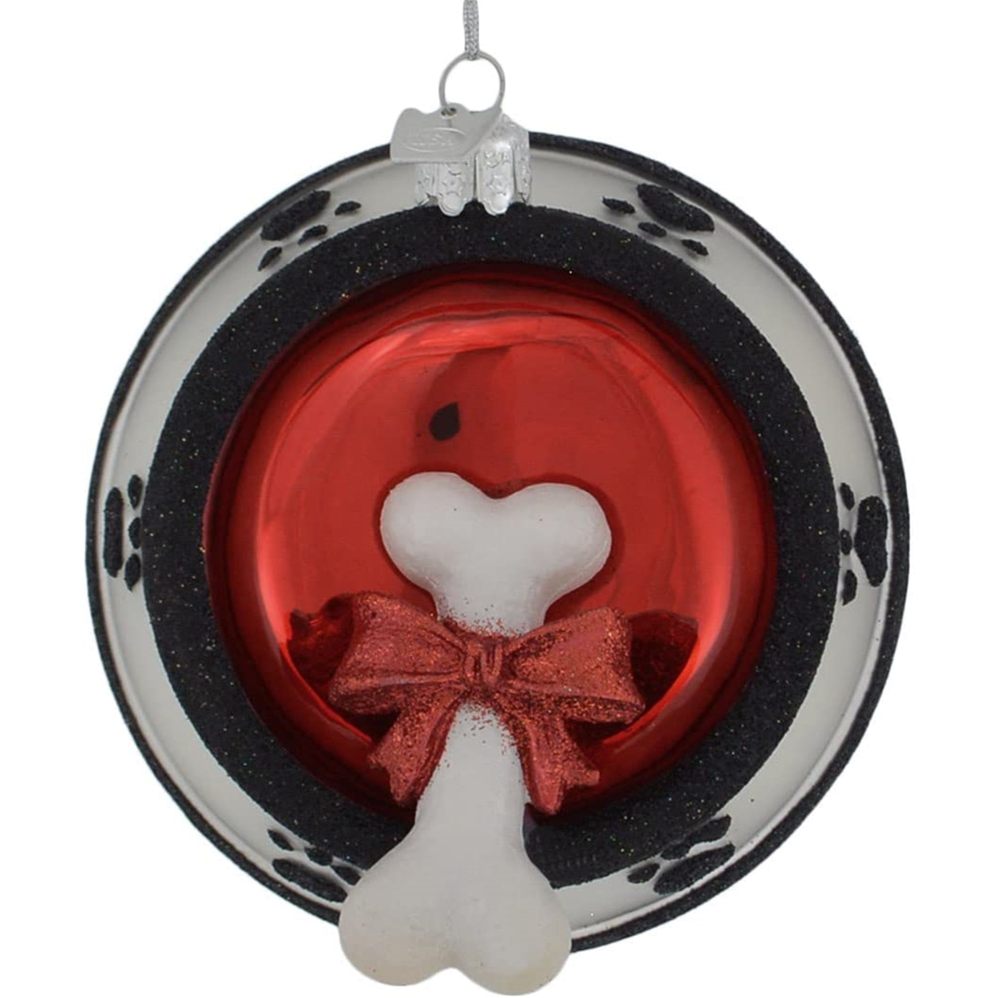 Kurt Adler Noble Gems Glass Ornament for Christmas Tree, Dog Bone in Bowl