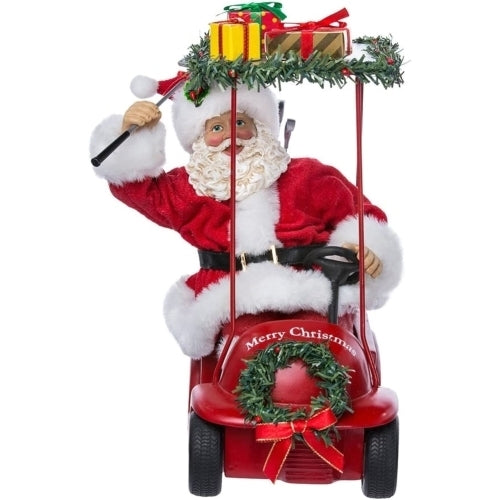 Kurt Adler Fabriche Tabletop Christmas Figurine, Santa Driving Golf Cart, 11.25"
