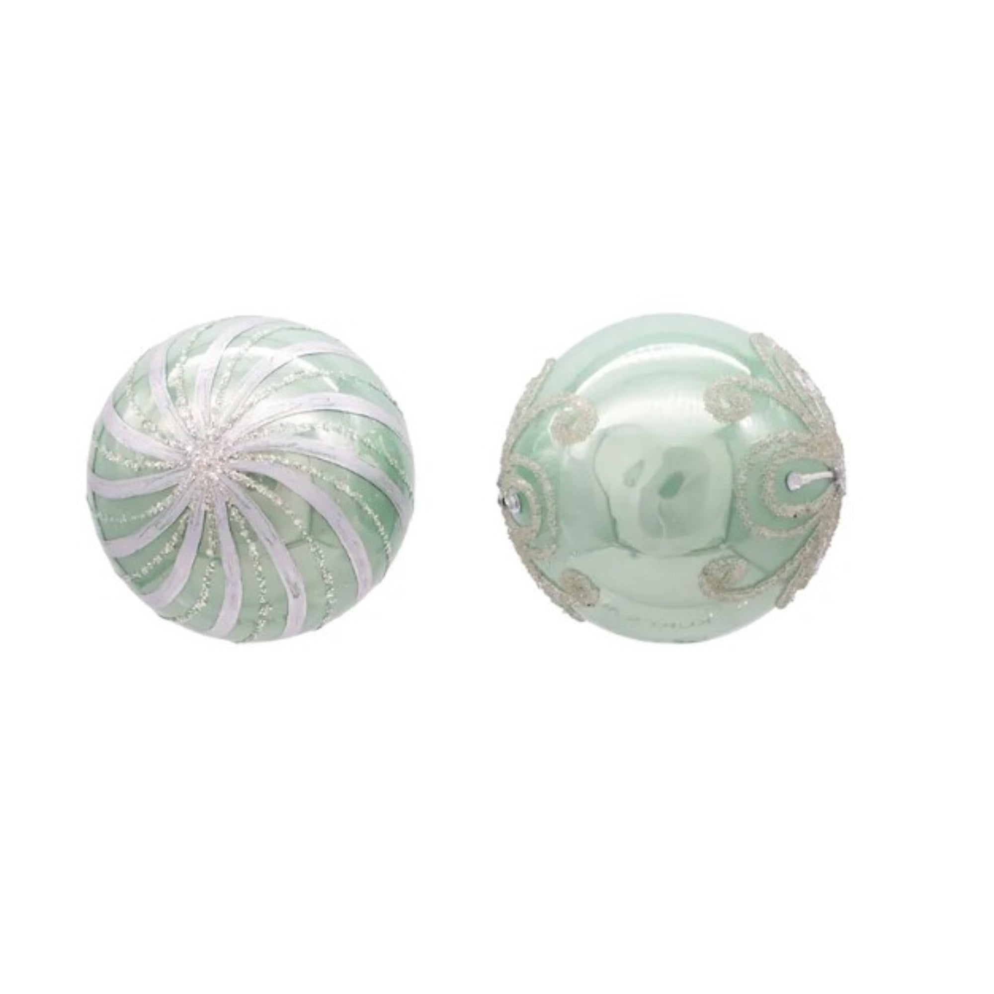 Kurt Adler Embellished Glass Ball Ornaments, Silver/Pale Aqua, 6-Piece Box, 80MM