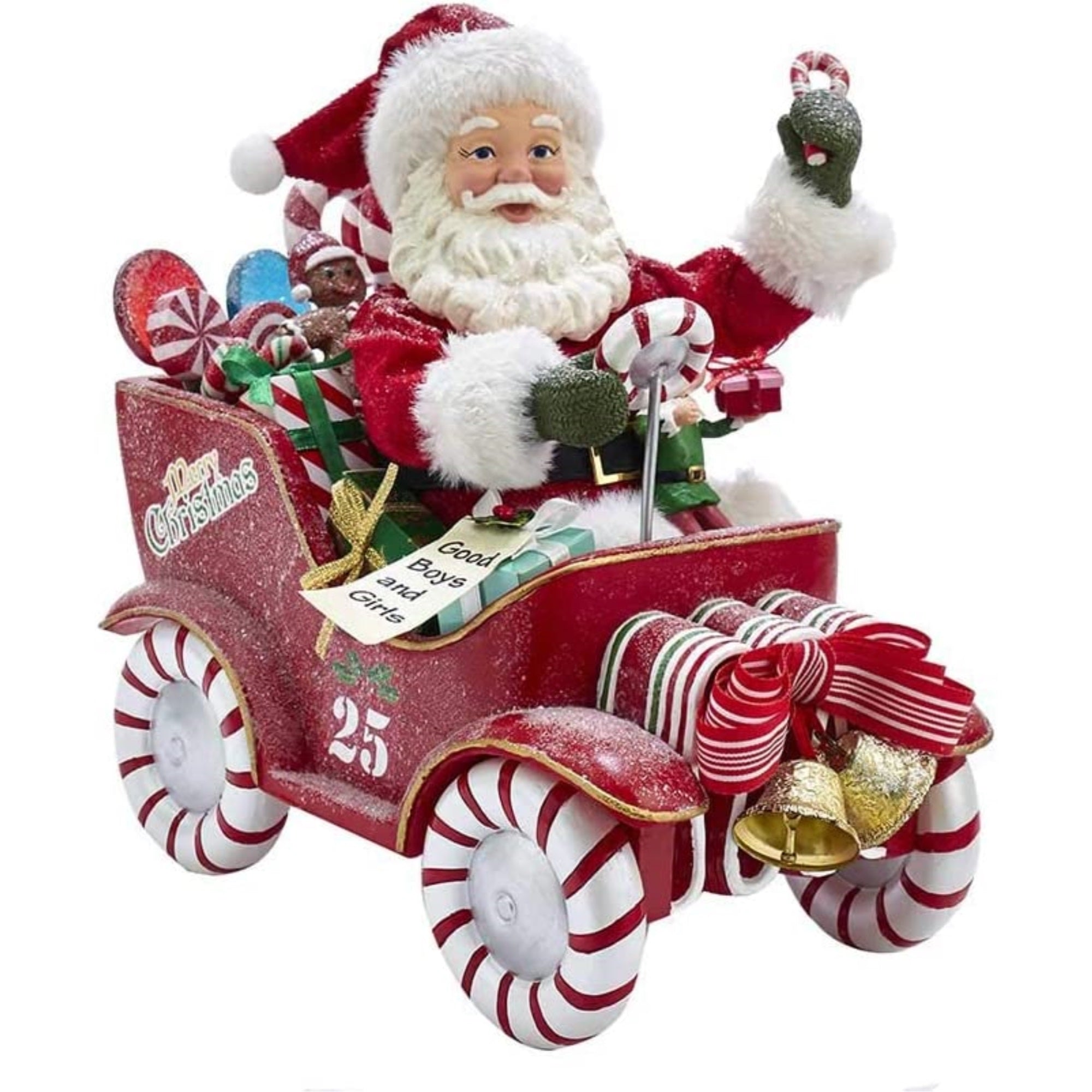 Kurt Adler Fabriché Wind-Up Musical Candy Car Santa Christmas Figurine, 8.5"