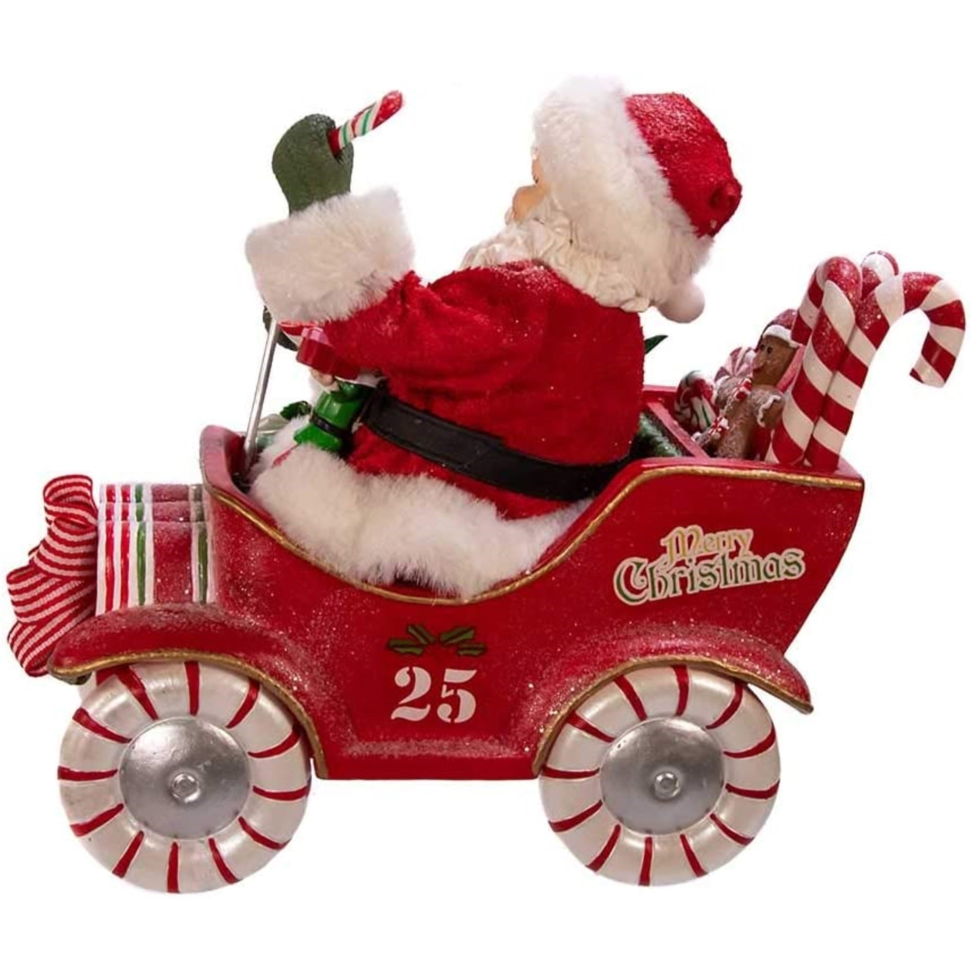 Kurt Adler Fabriché Wind-Up Musical Candy Car Santa Christmas Figurine, 8.5"
